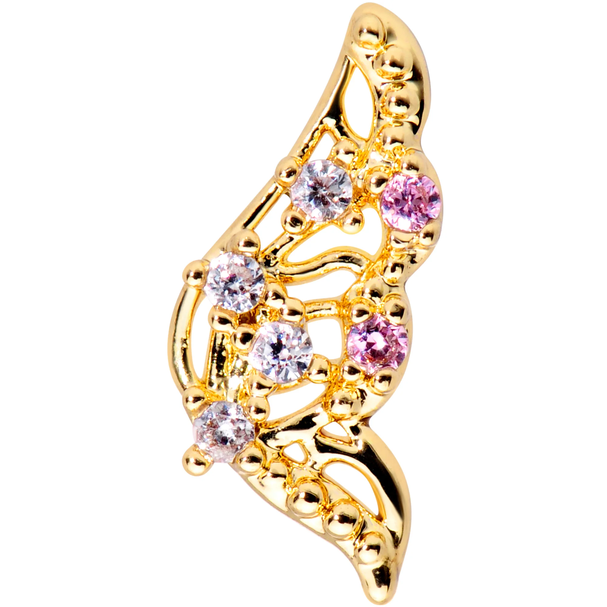 16G 1/4 Clear Pink Gem Gold Tone Airy Wing Cartilage Tragus - Image 2