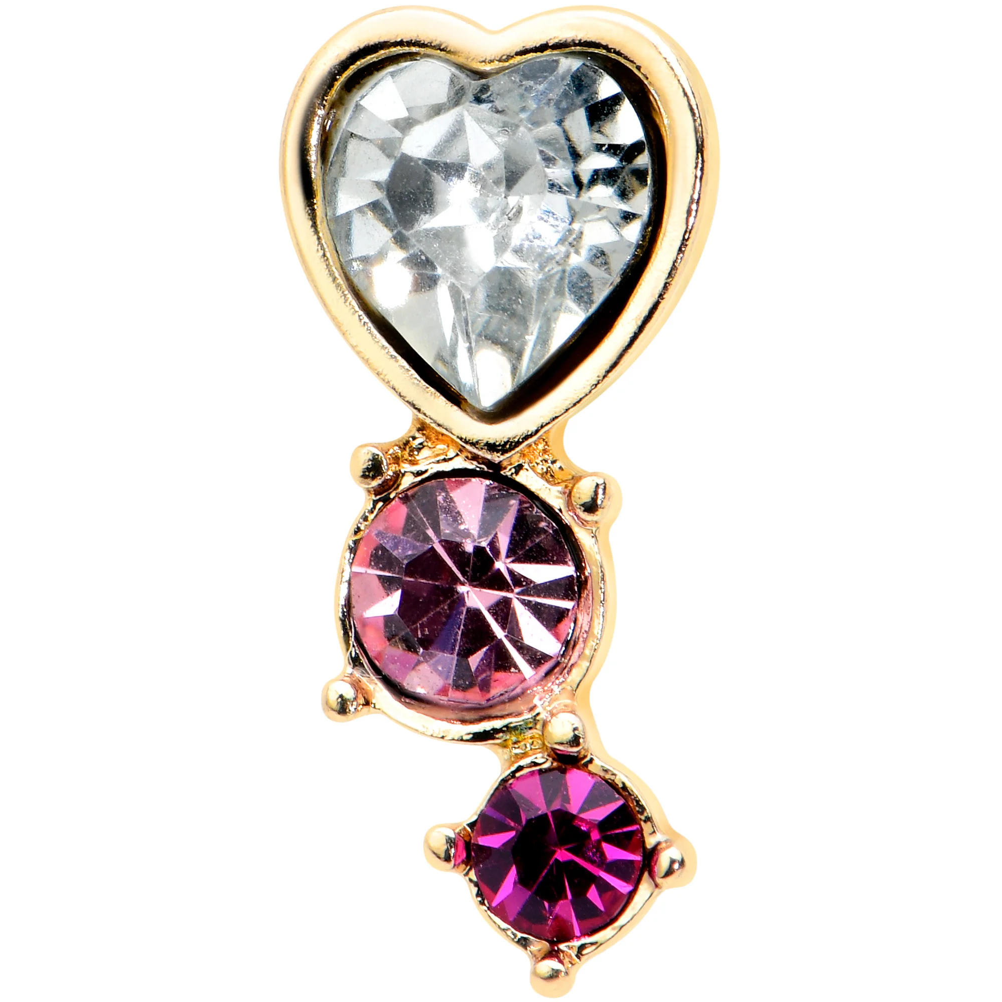 16G 1/4 Clear Pink Gem Gold Tone Heart Cartilage Tragus Earring - Image 2