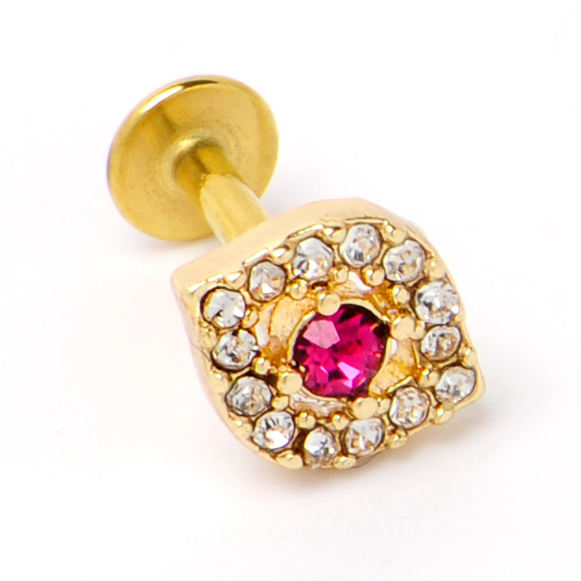 16G 1/4 Clear Pink Gem Gold Tone Open Eye Labret - Image 5