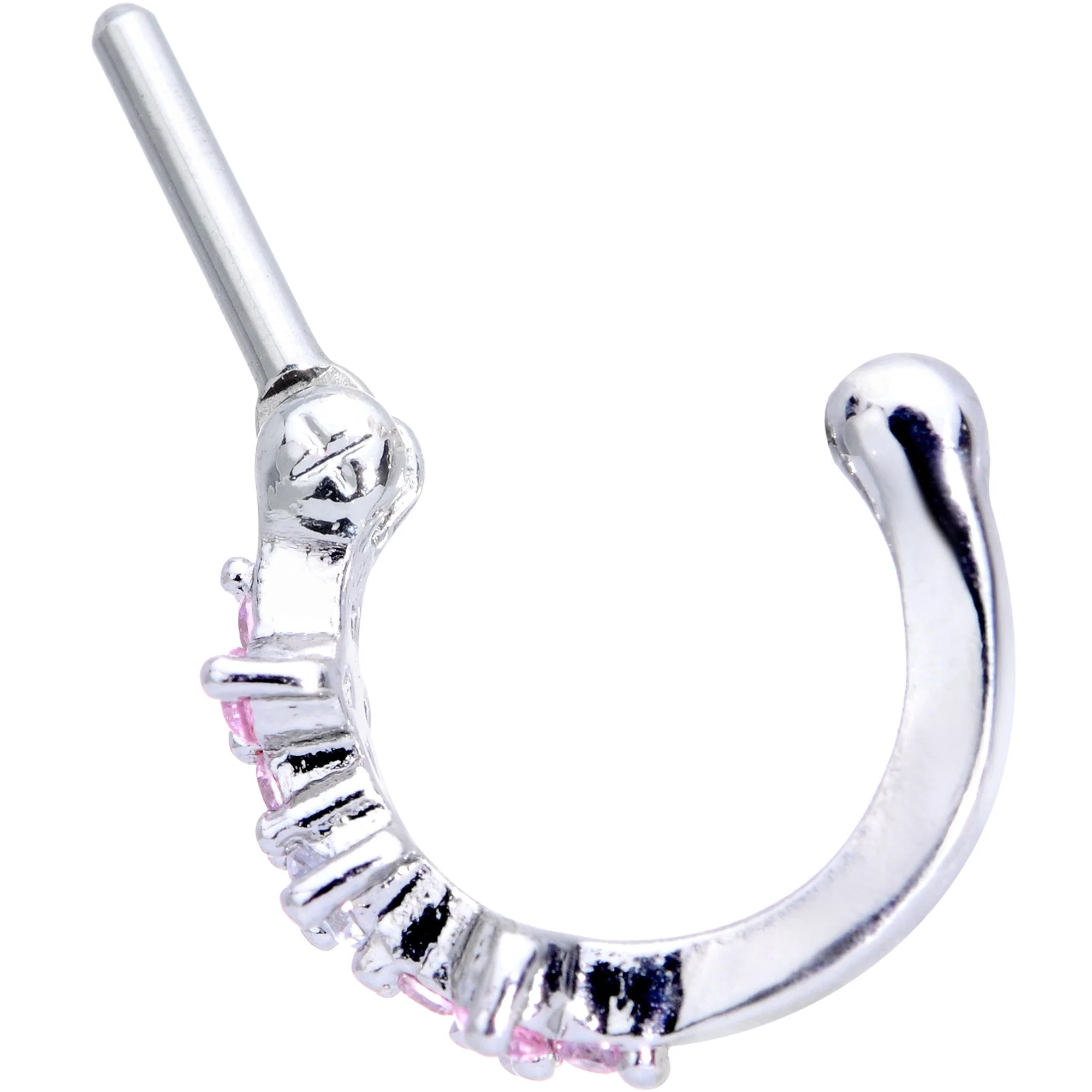 16G 1/4 Clear Pink Gem Hinged Cartilage Clicker - Image 3