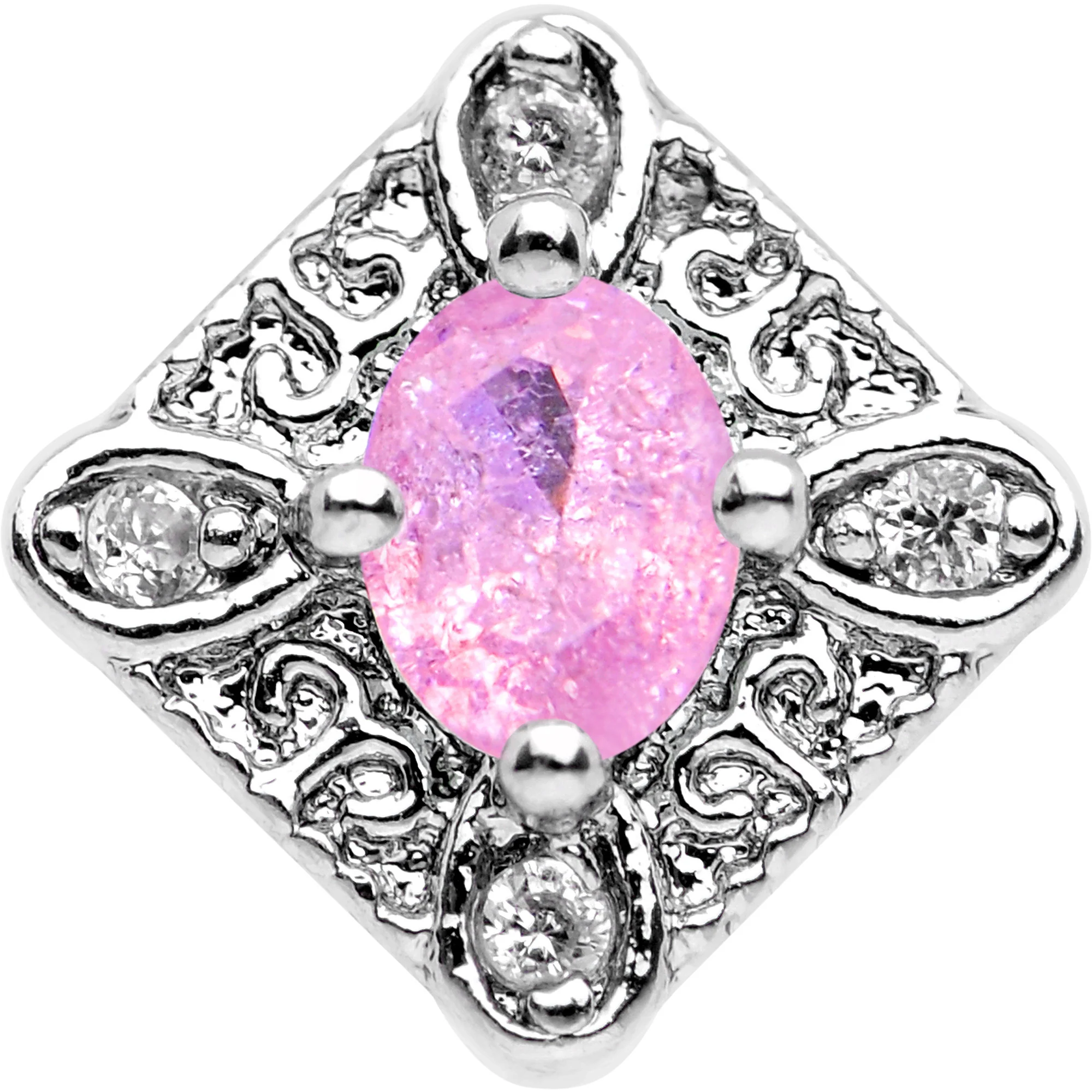 16G 1/4 Clear Pink Gem Rococo Rhombus Tragus Cartilage Earring - Image 2