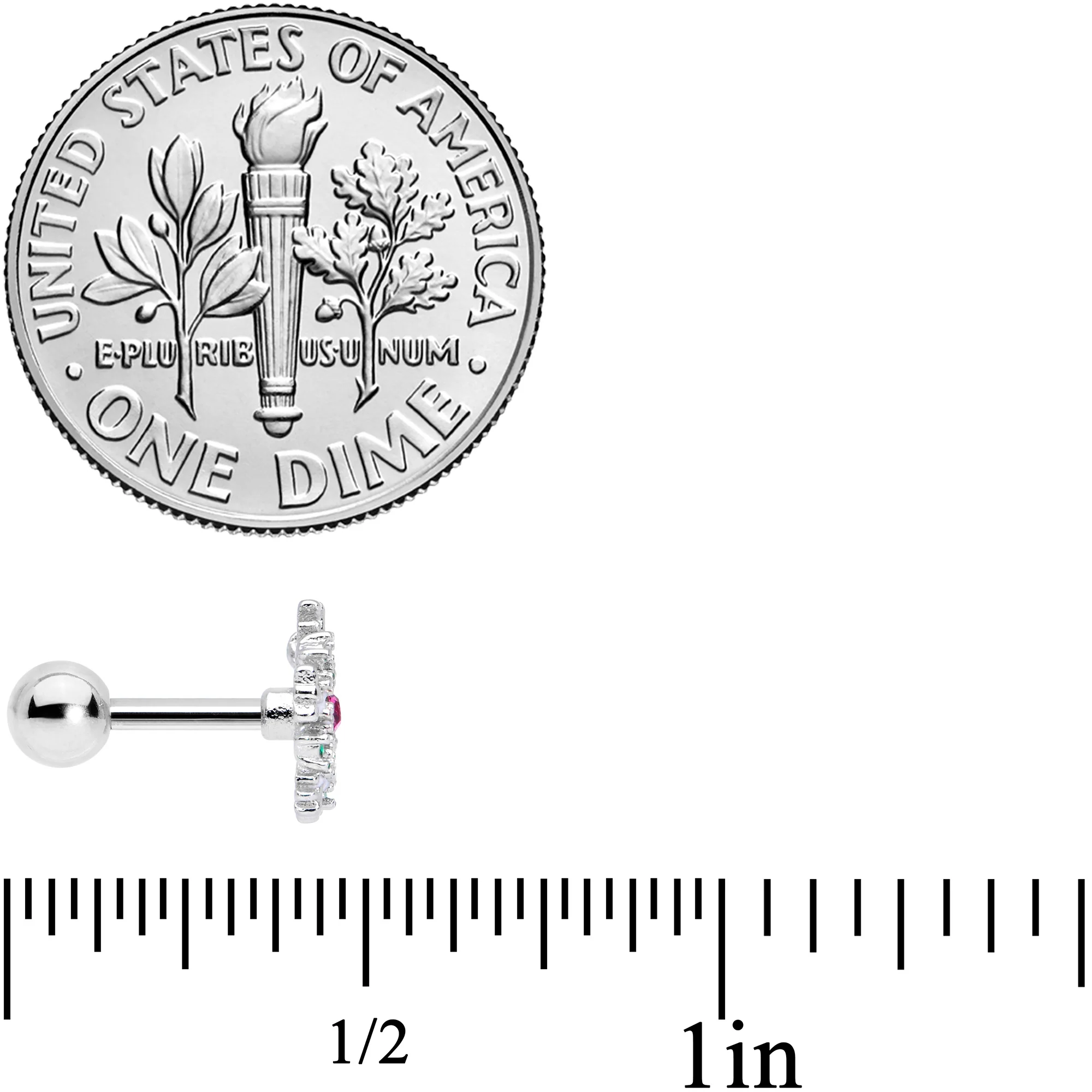 16G 1/4 Clear Pink Green Gem Snowflake Cartilage Tragus Earring - Image 4