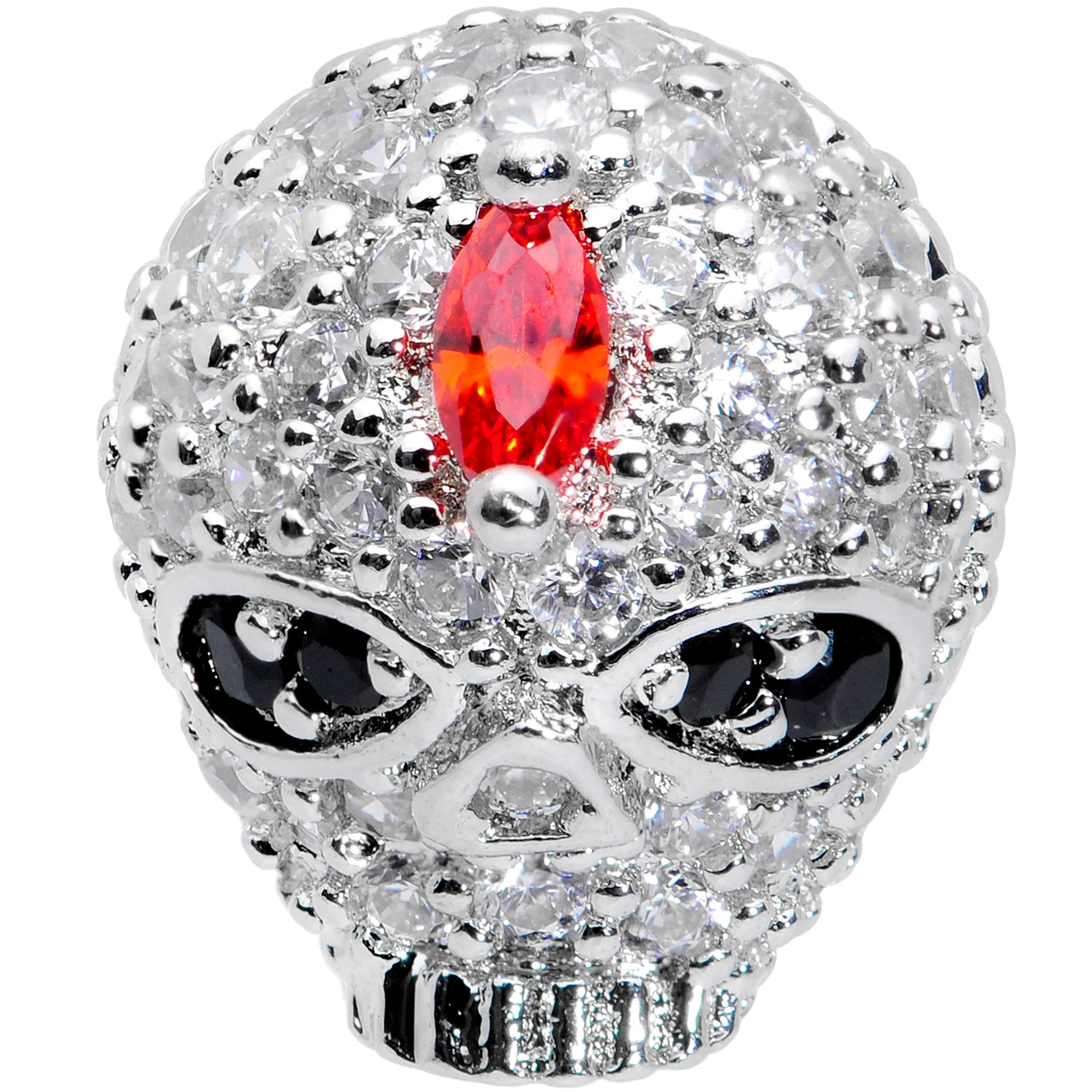 16G 1/4 Clear Red CZ Gem Punk Skull Labret Monroe Tragus - Image 2