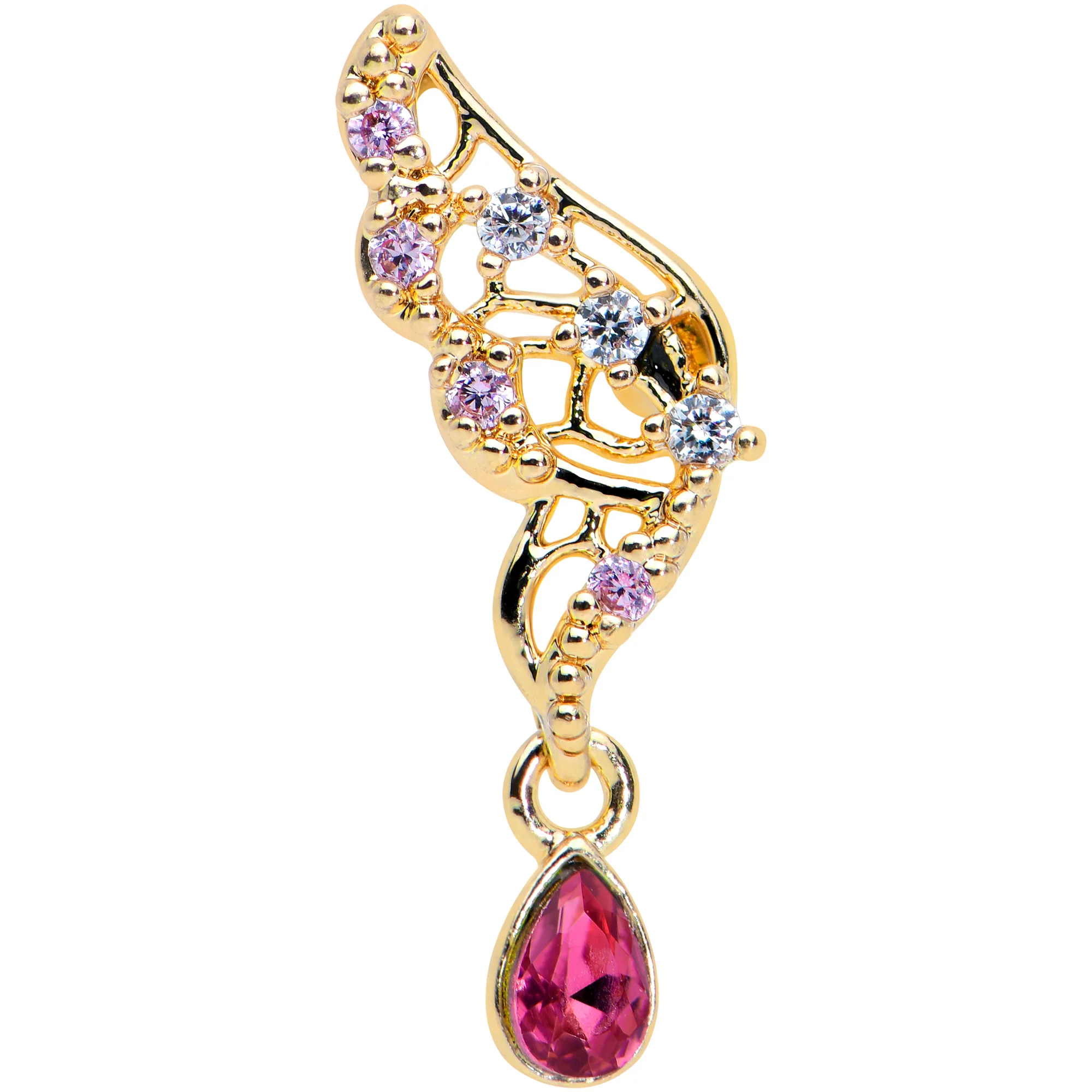 16G 1/4 Clear Red Gem Gold Tone Airy Wing Cartilage Tragus - Image 2