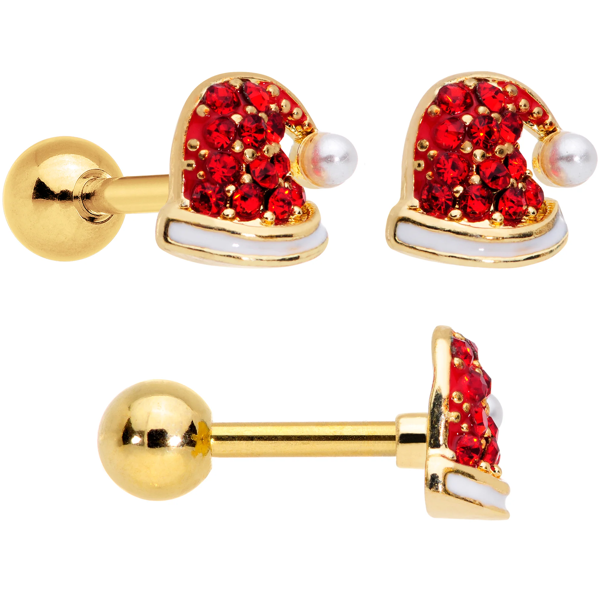 16G 1/4 Clear Red Gem Noel Christmas Cartilage Tragus Set of 3 - Image 4