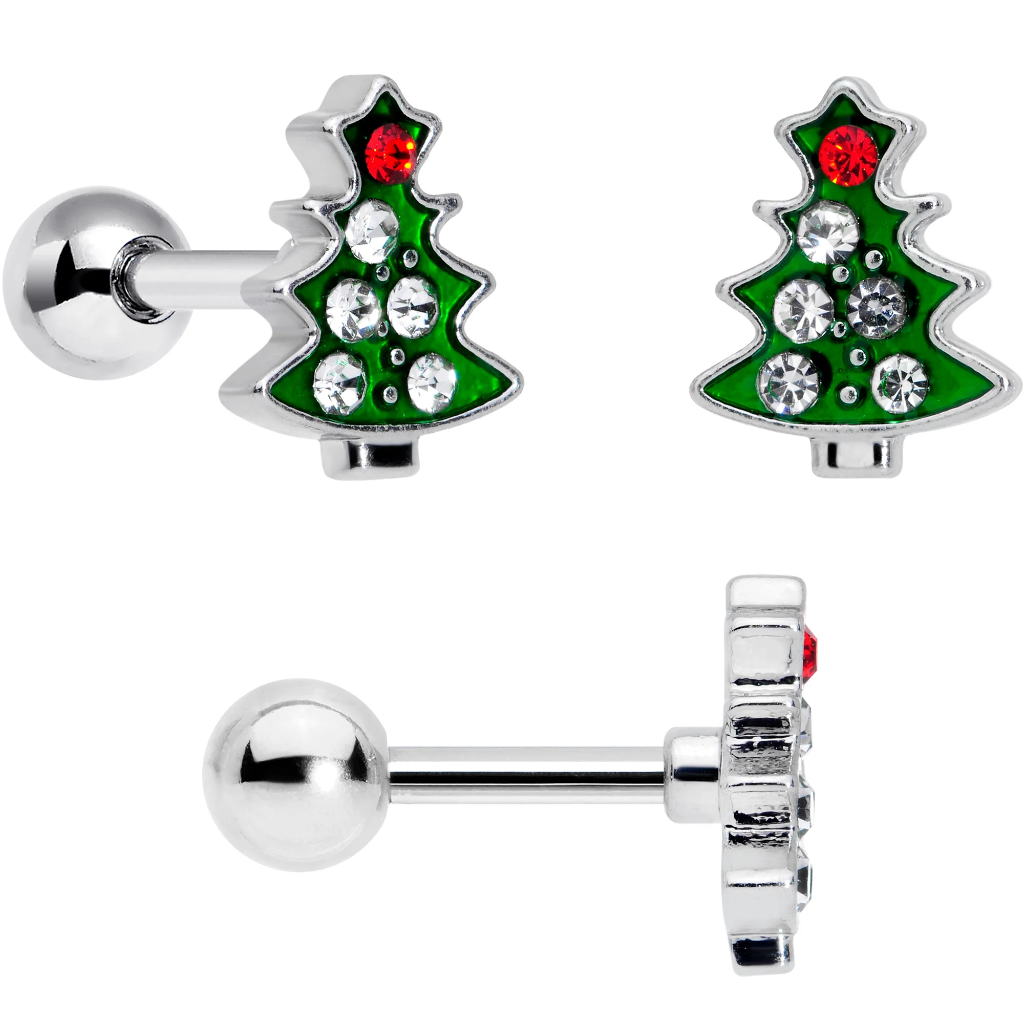 16G 1/4 Clear Red Gem Santa Christmas Cartilage Tragus Set of 3 - Image 3