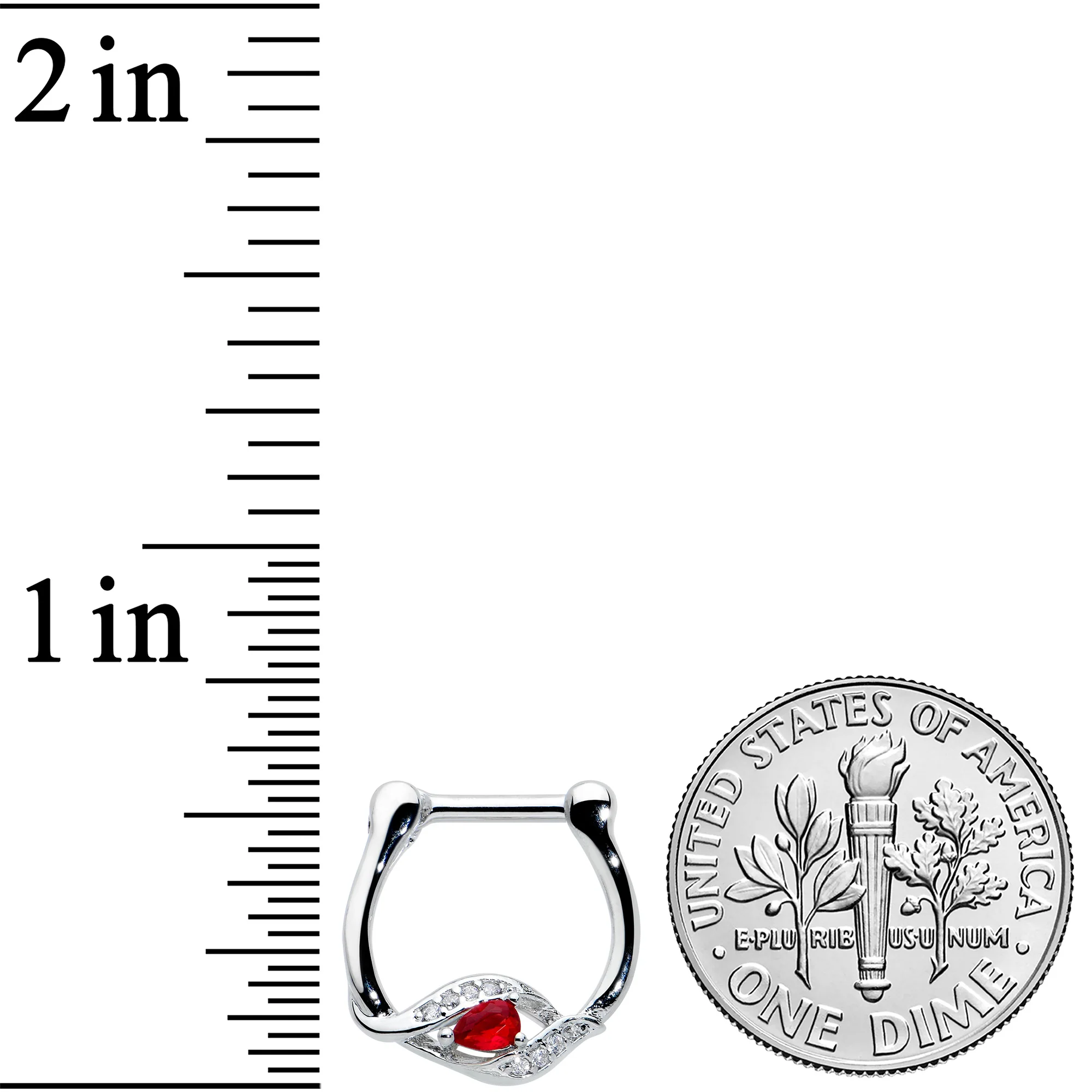 16G 1/4 Clear Red Gem Swirling Oval Cartilage Clicker - Image 3