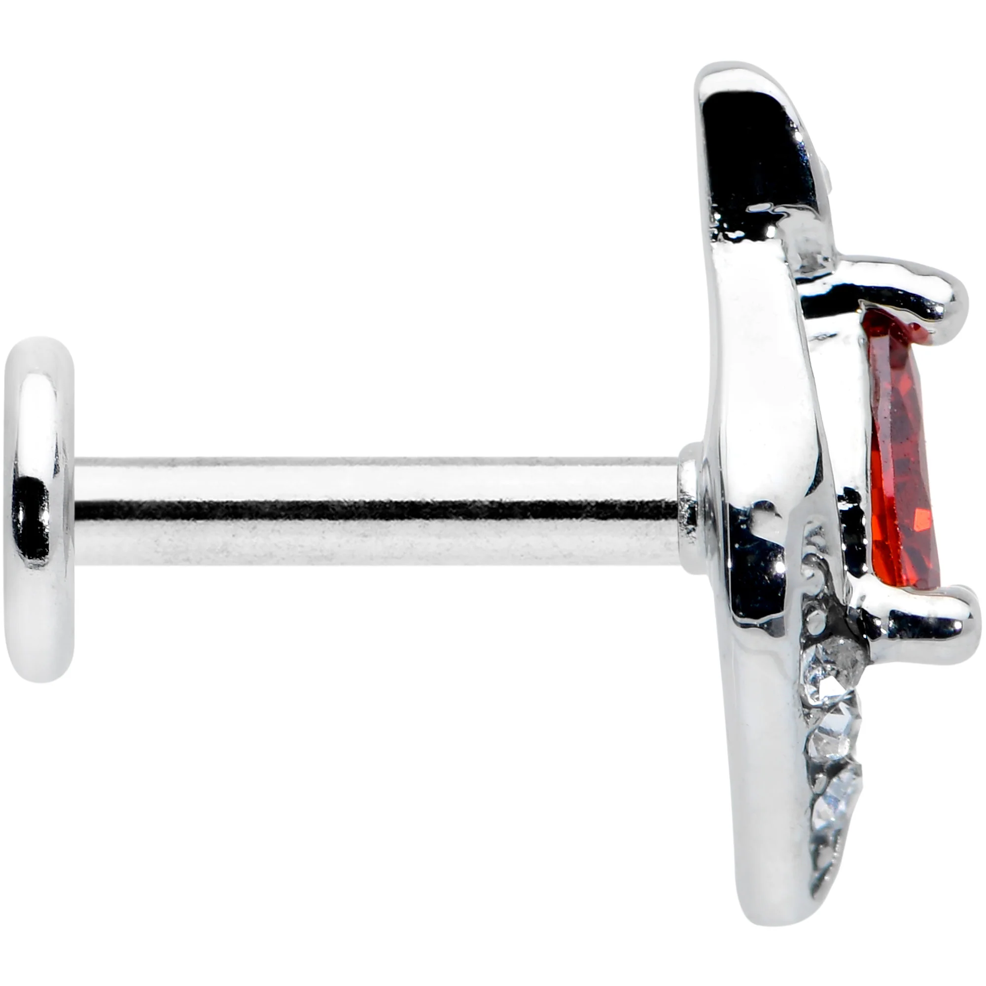 16G 1/4 Clear Red Gem Swirling Oval Labret Monroe Tragus - Image 3