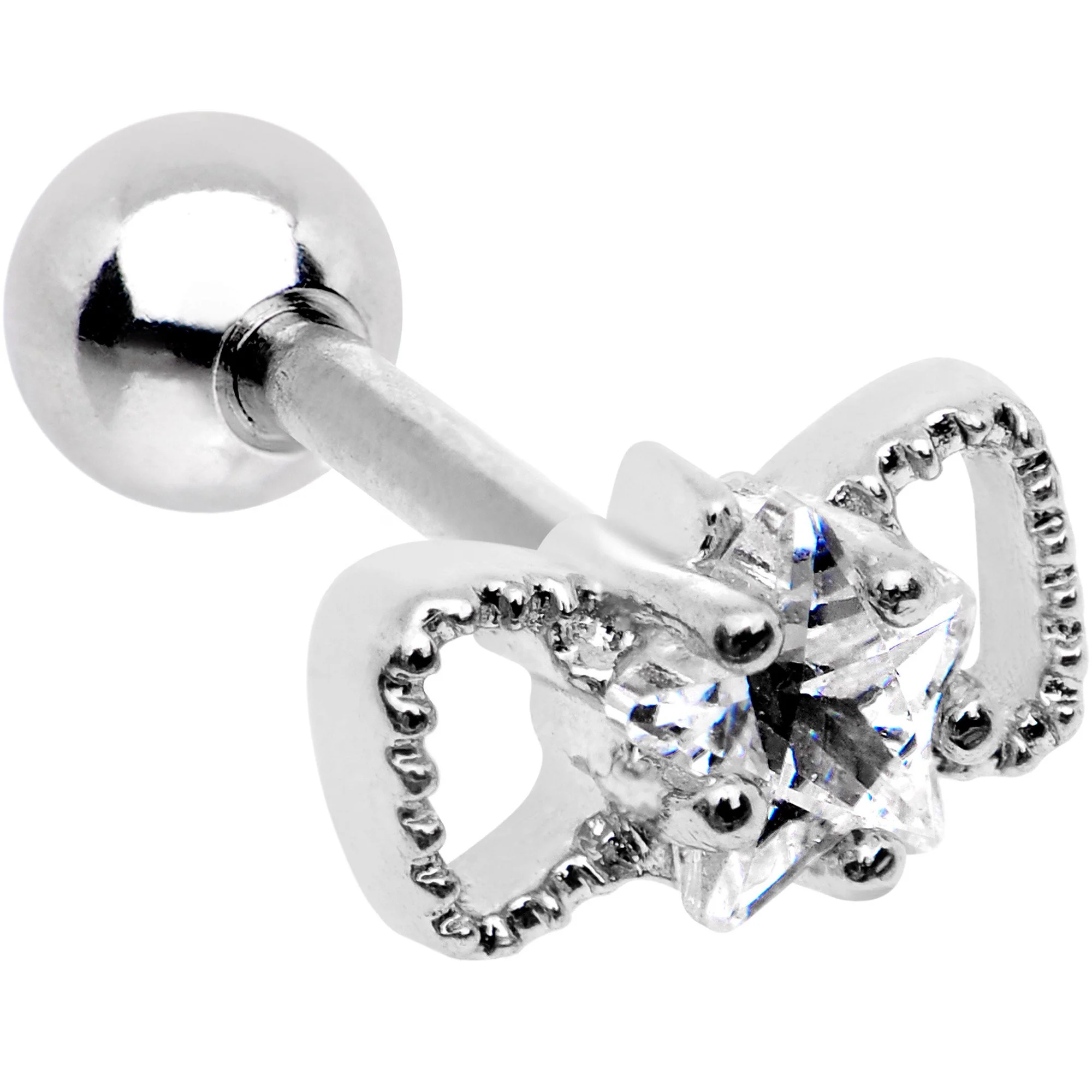 16G 1/4 Clear Star CZ Gem Bow Tie Cartilage Tragus Earring
