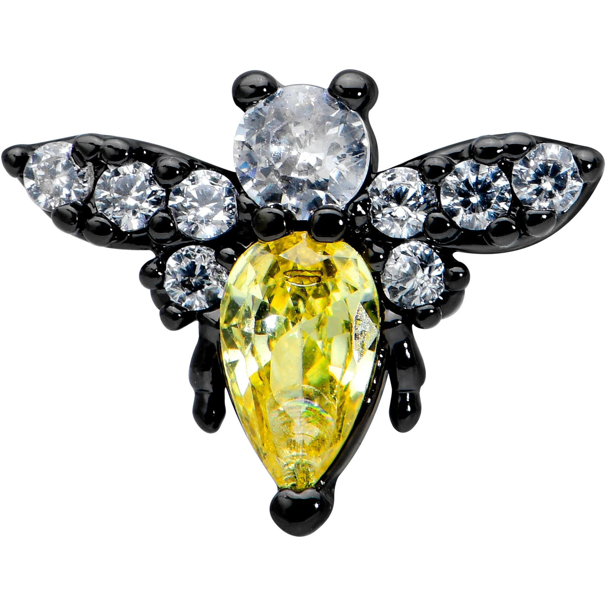 16G 1/4 Clear Yellow Gem Black Butterfly Cartilage Tragus Earring - Image 2