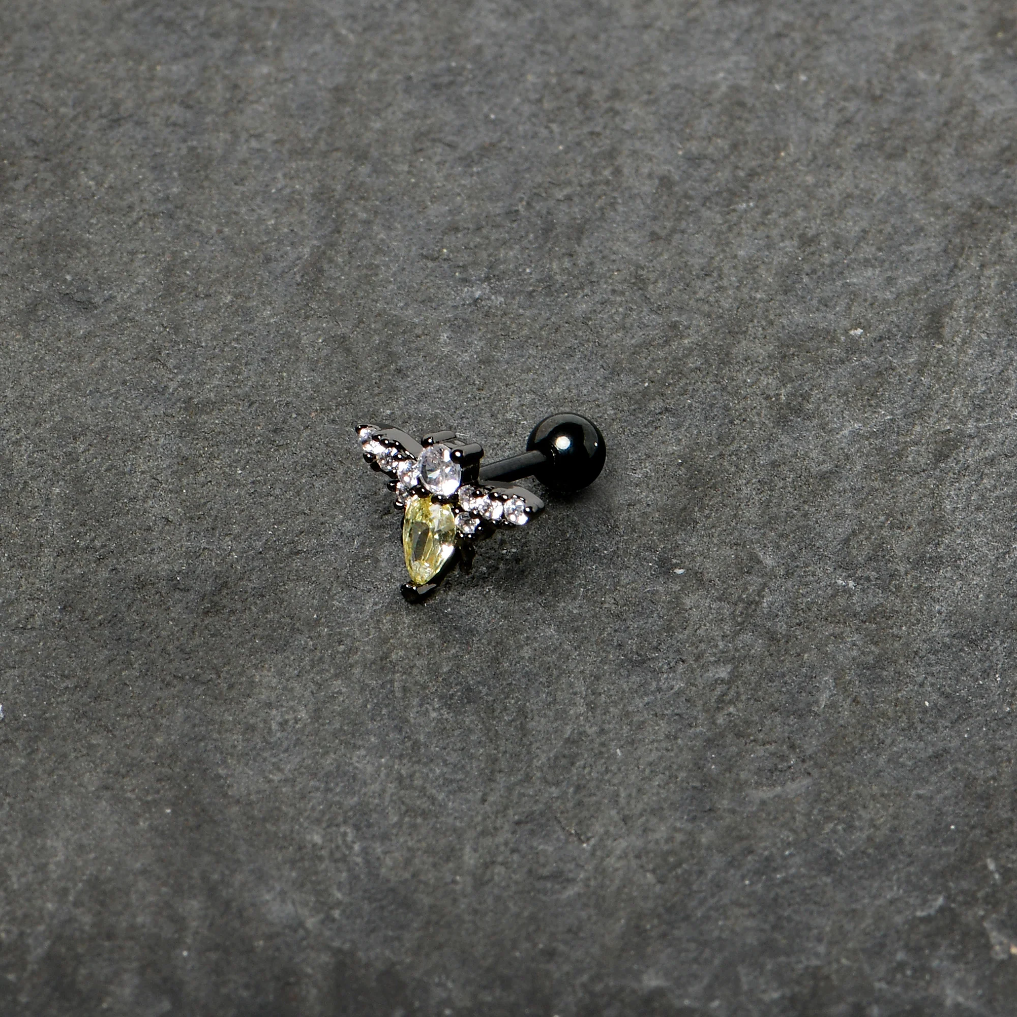 16G 1/4 Clear Yellow Gem Black Butterfly Cartilage Tragus Earring - Image 6