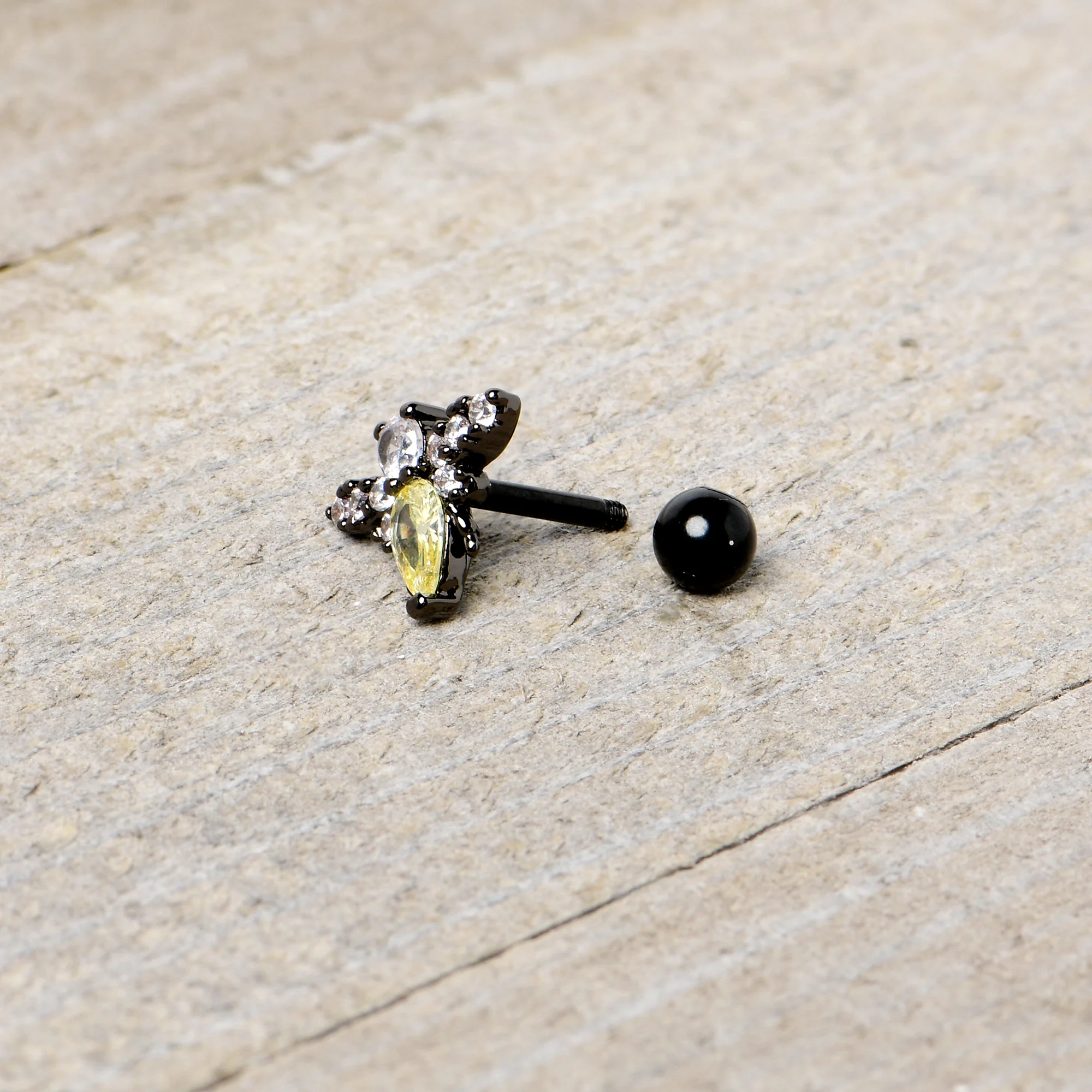 16G 1/4 Clear Yellow Gem Black Butterfly Cartilage Tragus Earring - Image 7