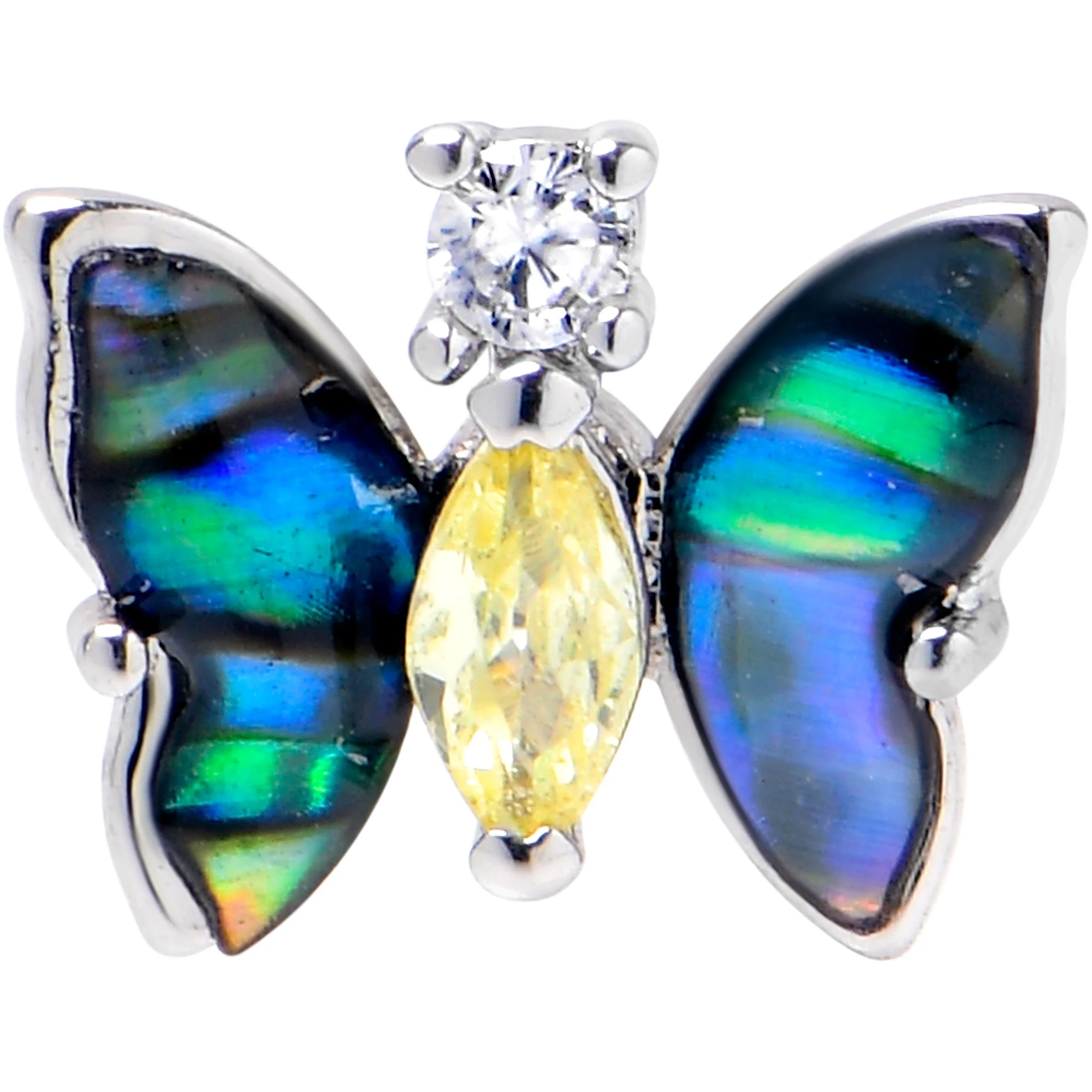 16G 1/4 Clear Yellow Gem Dark Butterfly Cartilage Tragus Earring - Image 2