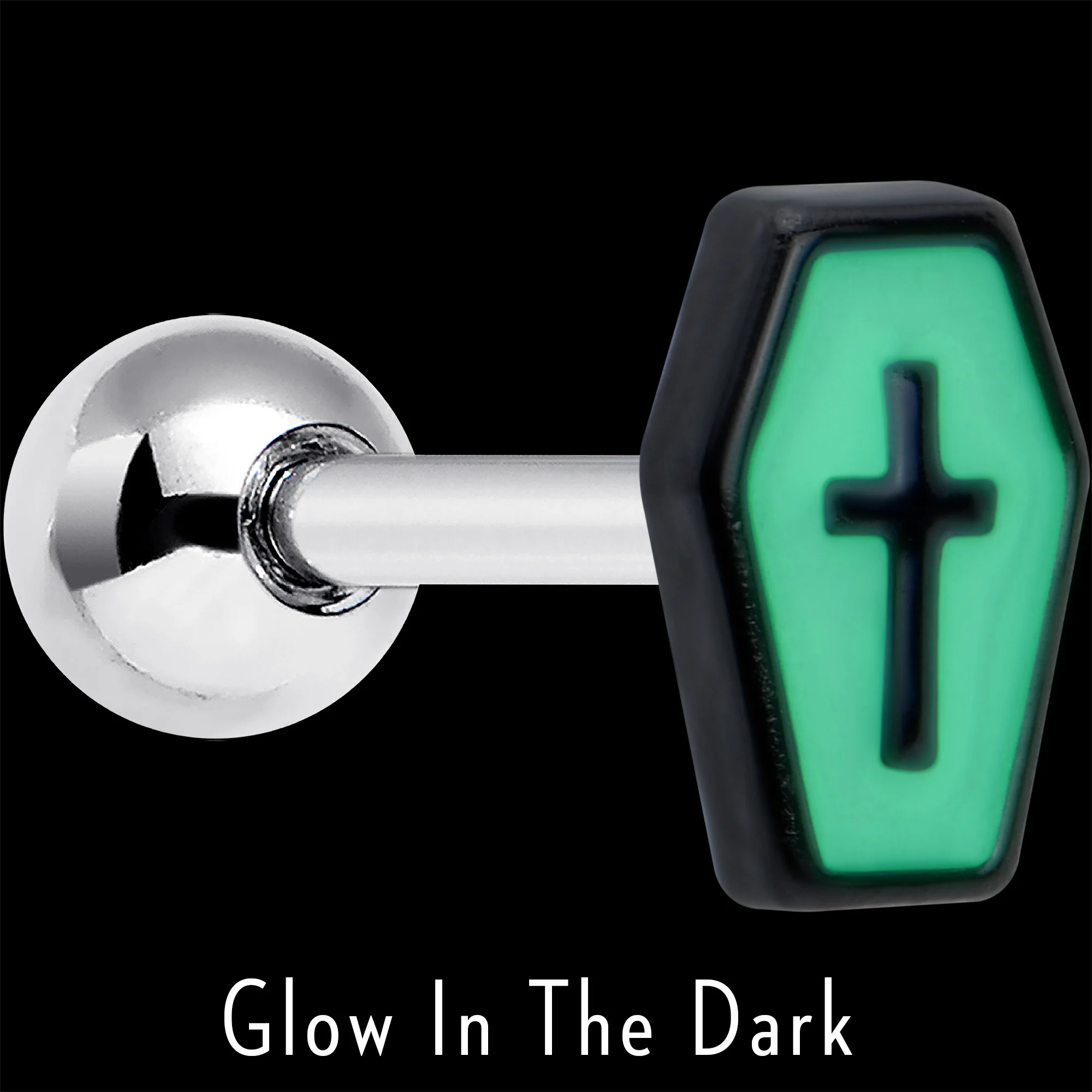 16G 1/4 Creepy Coffin Lt Purple Glow in Dark Cartilage Earring - Image 4