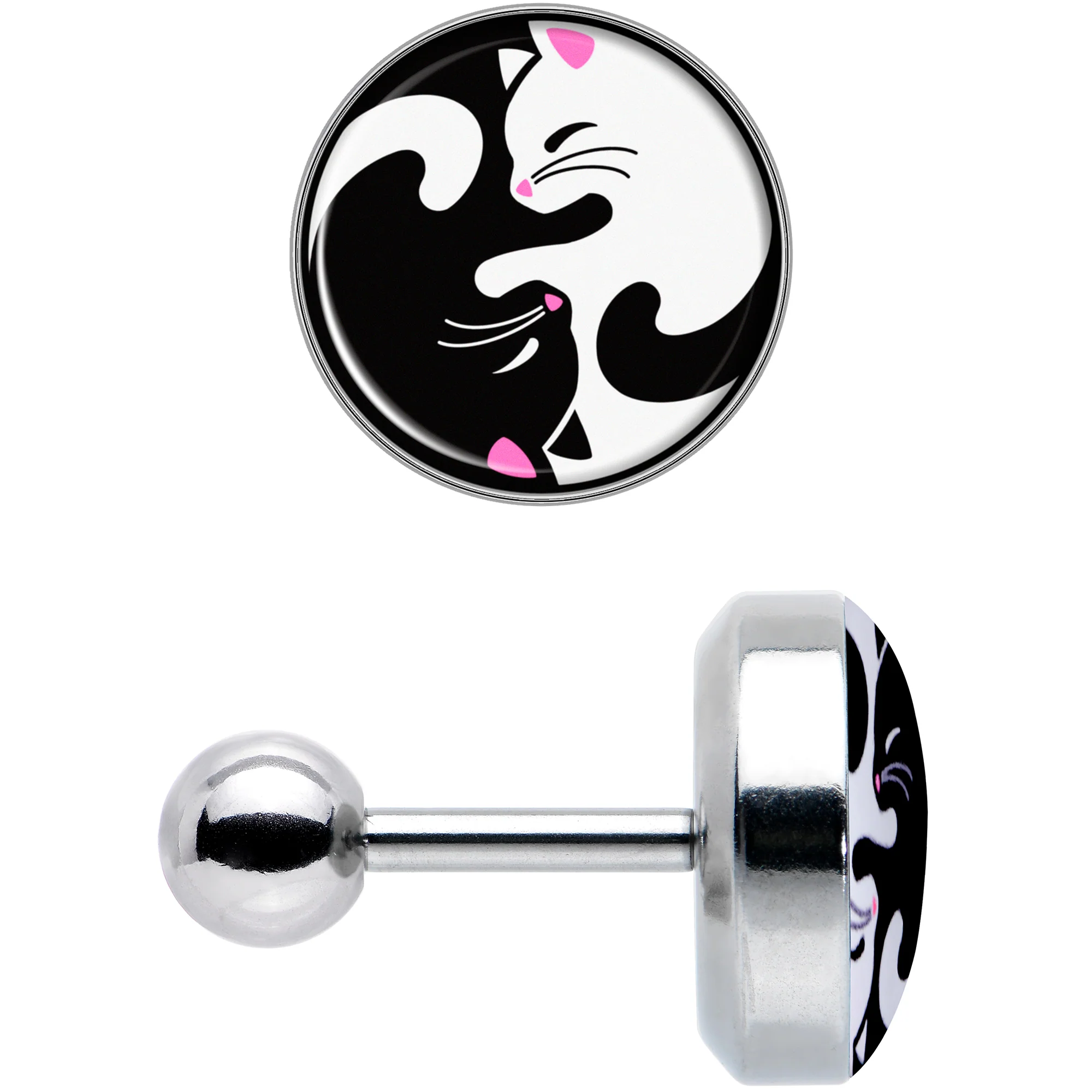 16G 1/4 Cute Kitty Cat Yin Yang Cartilage Tragus Earring by Onyx O - Image 2