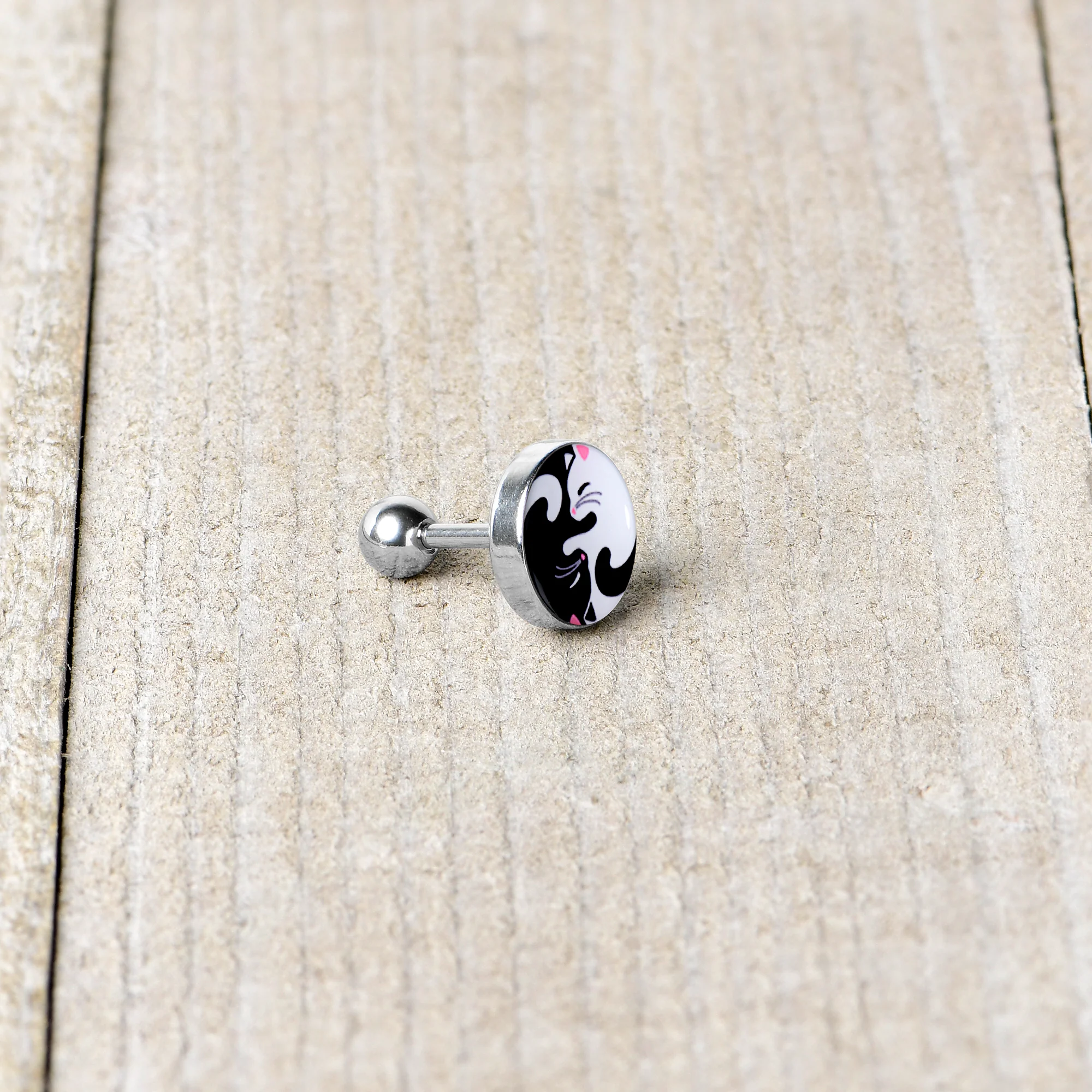 16G 1/4 Cute Kitty Cat Yin Yang Cartilage Tragus Earring by Onyx O - Image 6