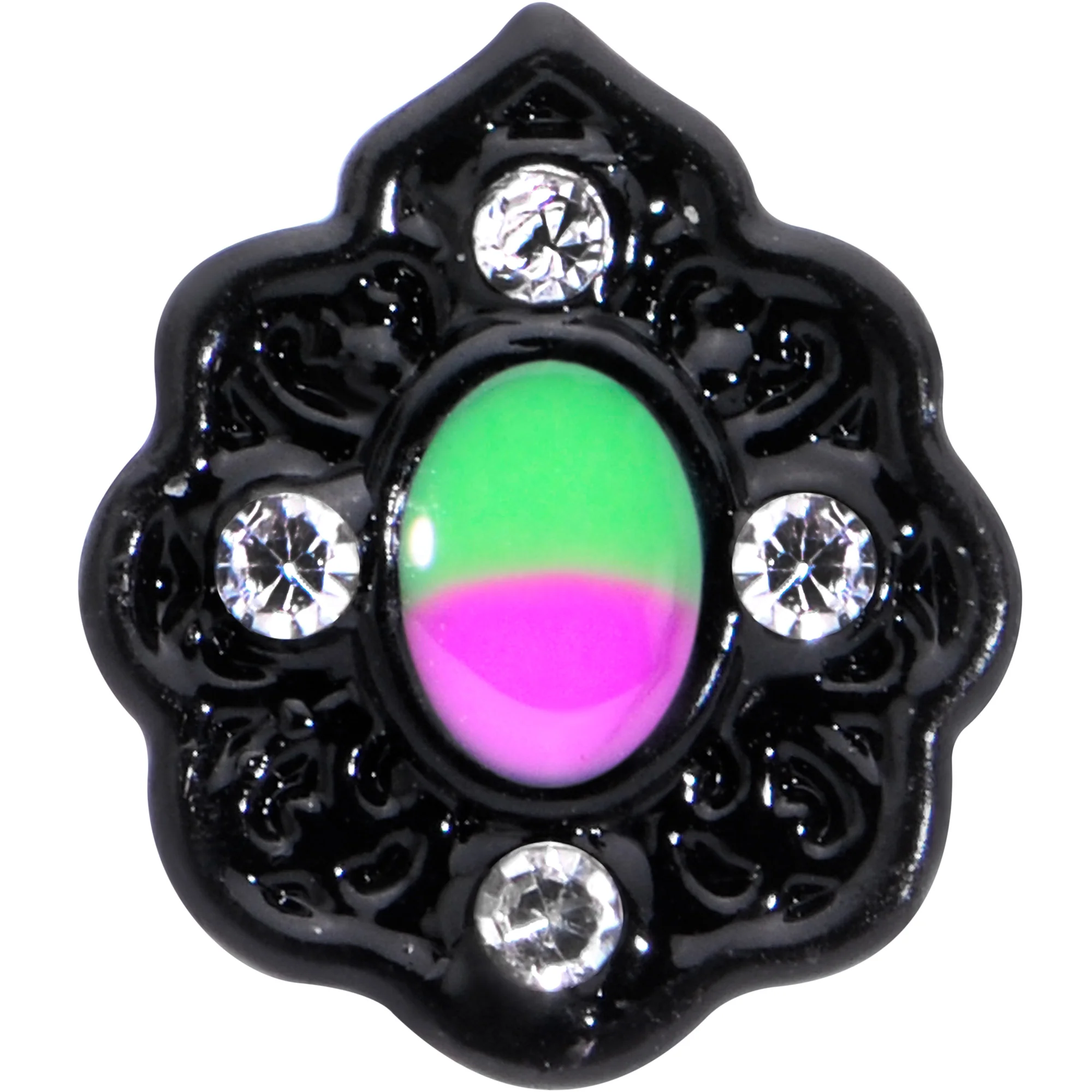 16G 1/4 CZ Faux Tourmaline Black Lacy Drop Labret - Image 2