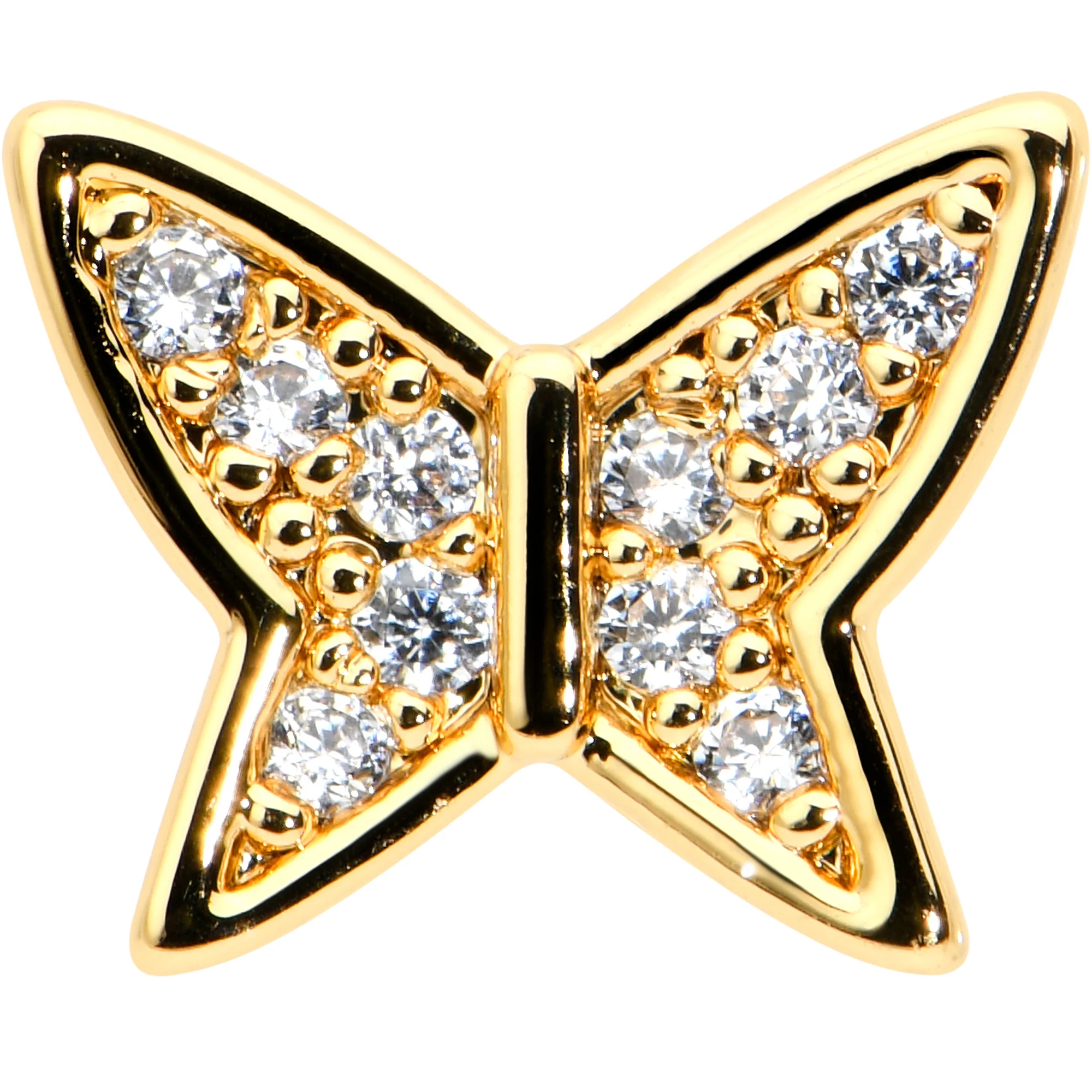 16G 1/4 CZ Gem Gold Hue Butterfly Internal Thread Labret Tragus - Image 2