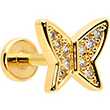 16G 1/4 CZ Gem Gold Hue Butterfly Internal Thread Labret Tragus - Image 6