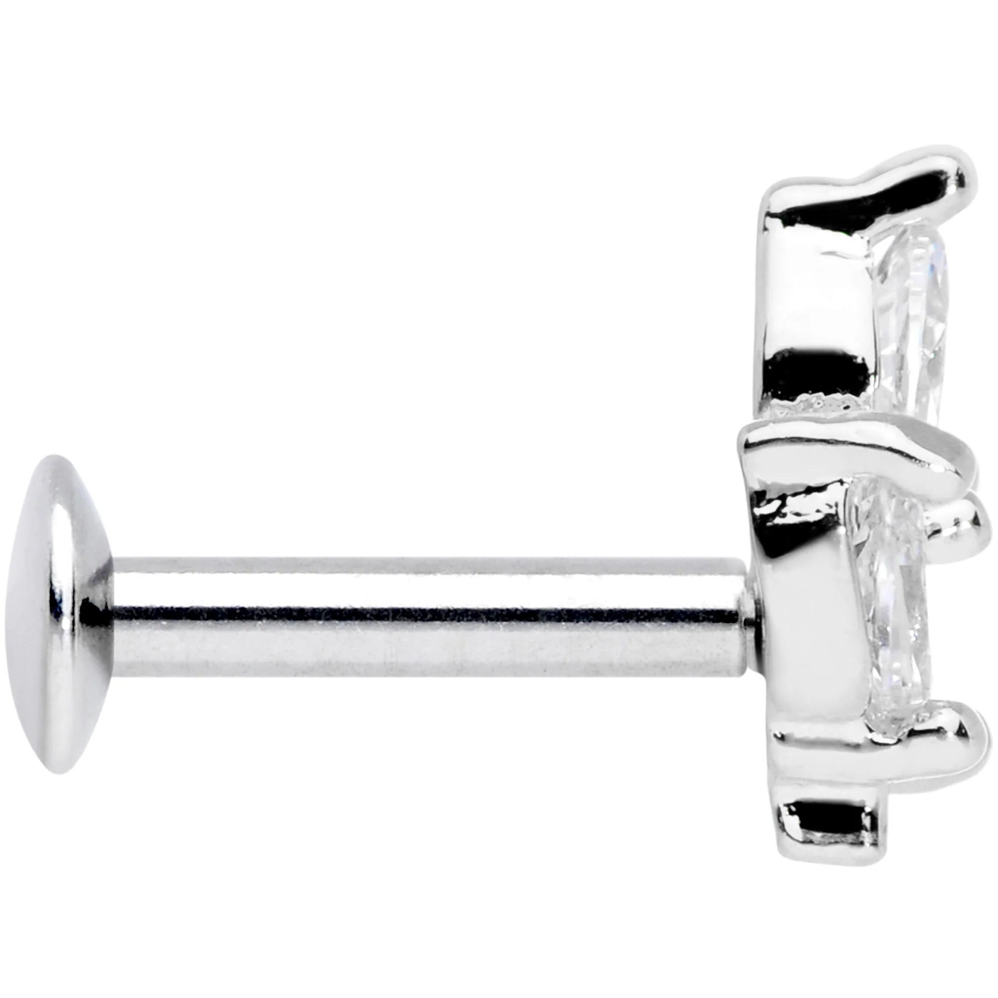 16G 1/4 CZ Gem Leaf Threadless Push In Labret Tragus - Image 3