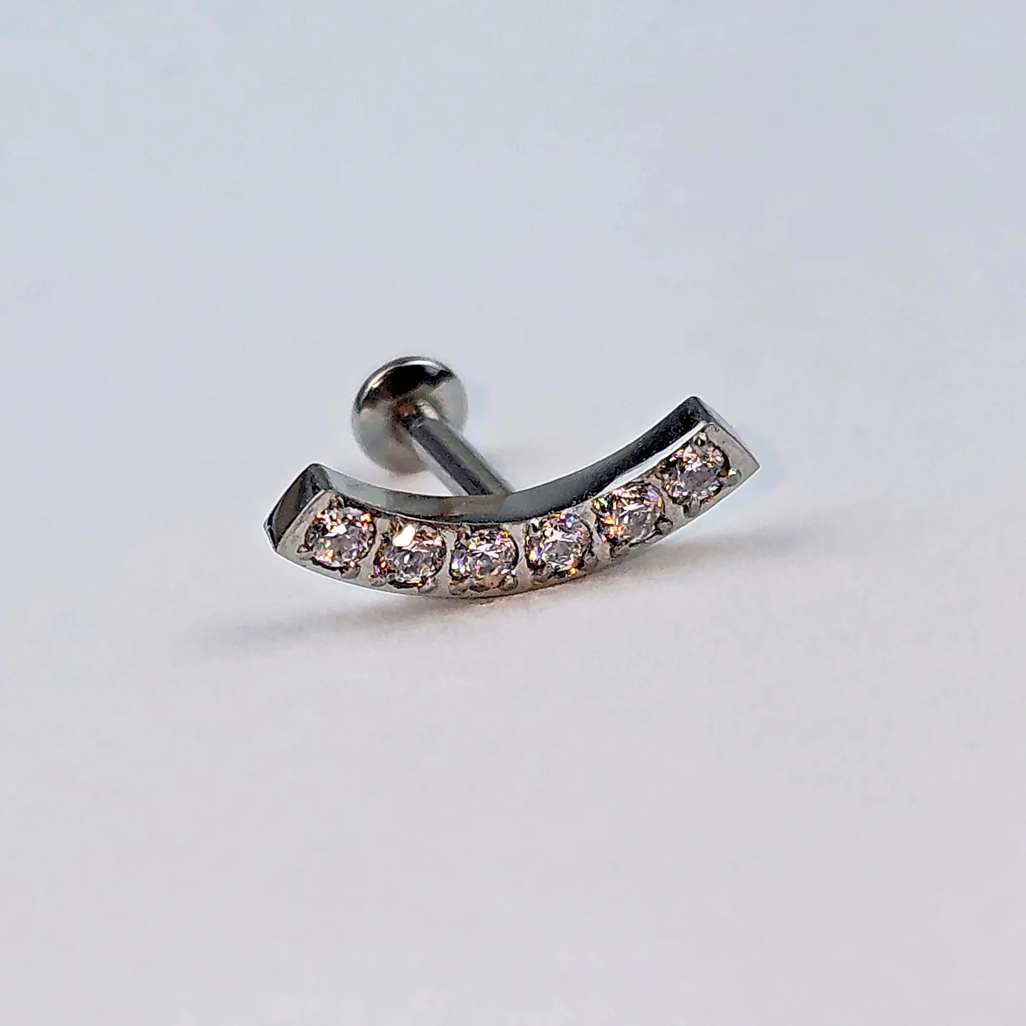 16G 1/4 CZ Stainless Steel Curved Threadless Push In Cartilage Labret