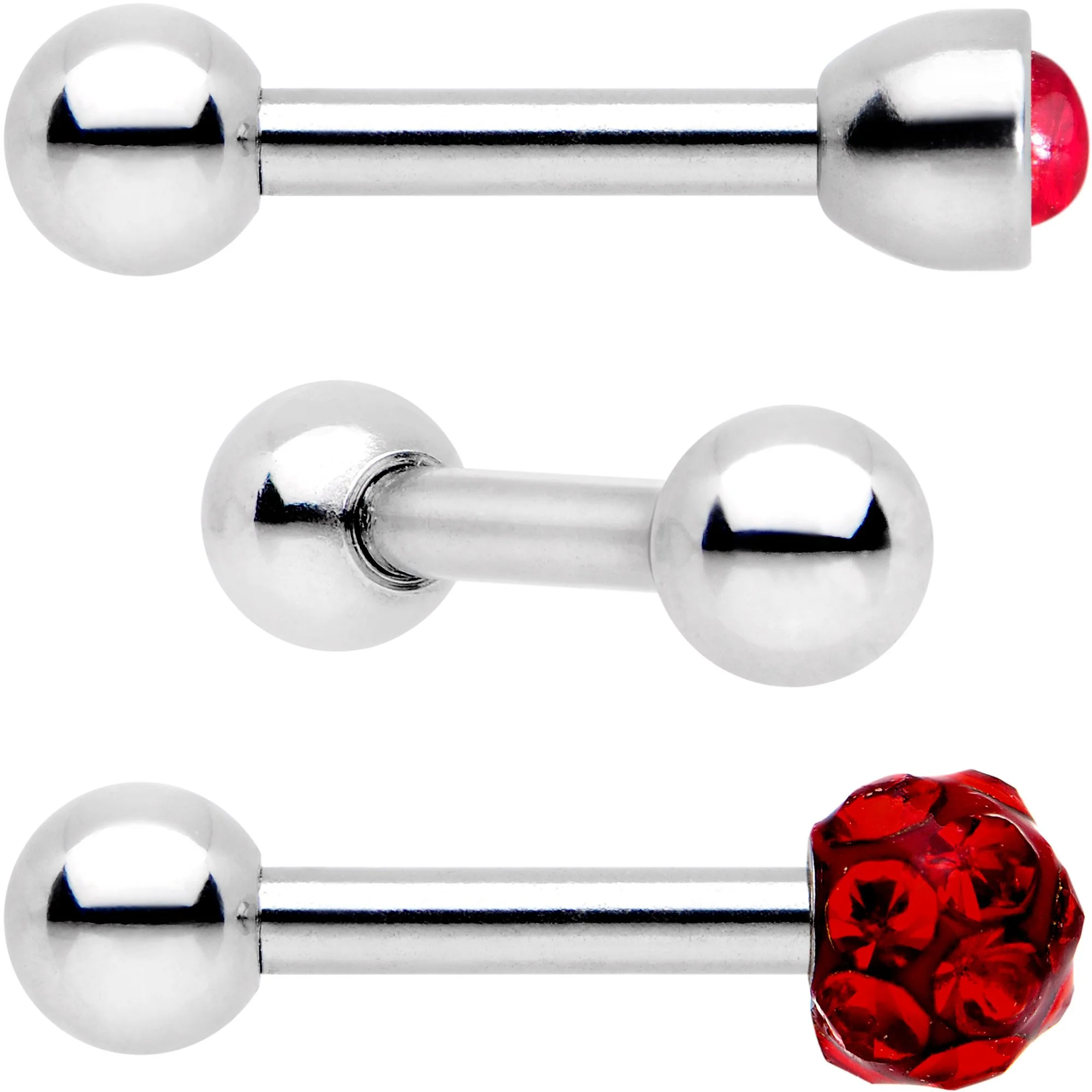 16G 1/4 Deep Red Faux Opal Inlay Cartilage Tragus Earring 3 Pack Set - Image 2