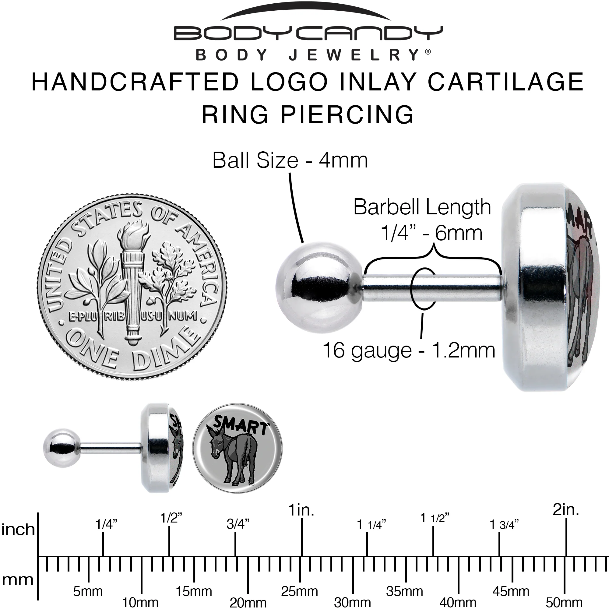 16G 1/4 Donkey Smart Ass Tragus Cartilage Earring by Onyx O - Image 6