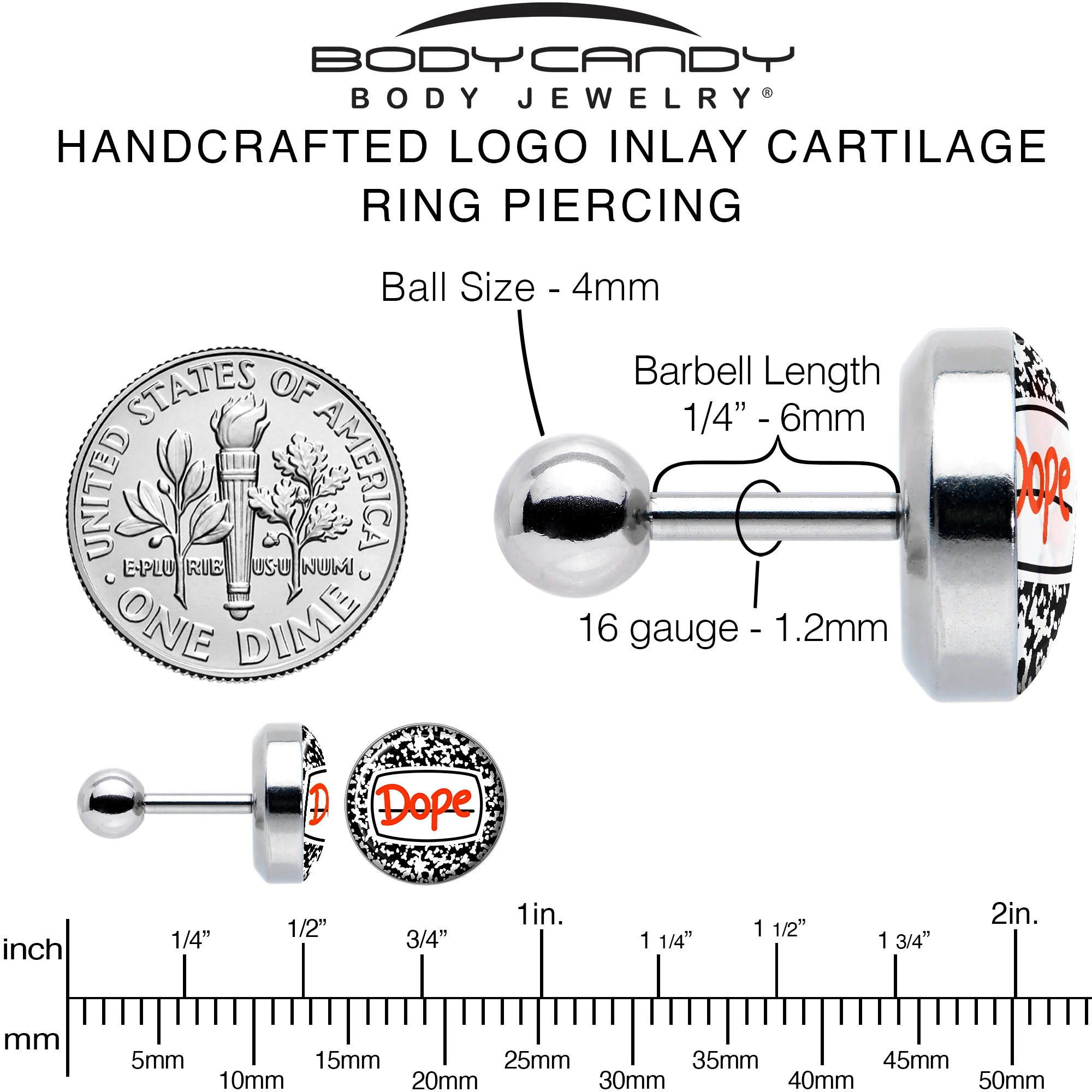 16G 1/4 Dope Composition Notebook Tragus Cartilage Earring by Onyx O - Image 6