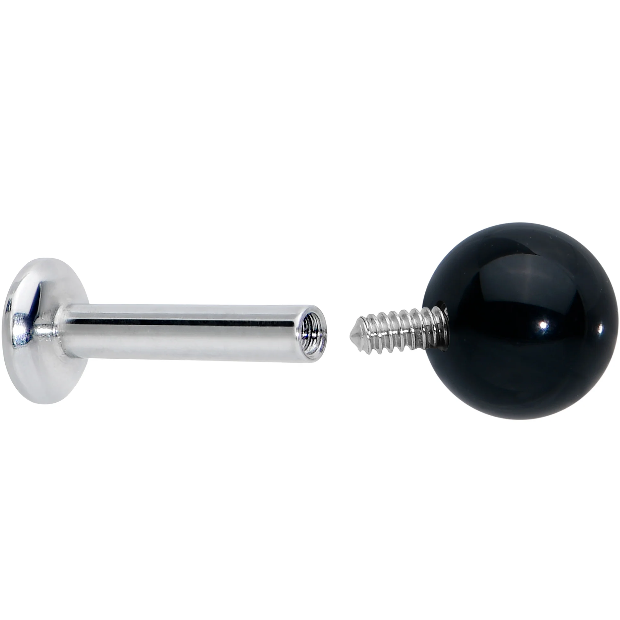 16G 1/4 Elegant Black Agate Internally Threaded Labret Tragus - Image 4