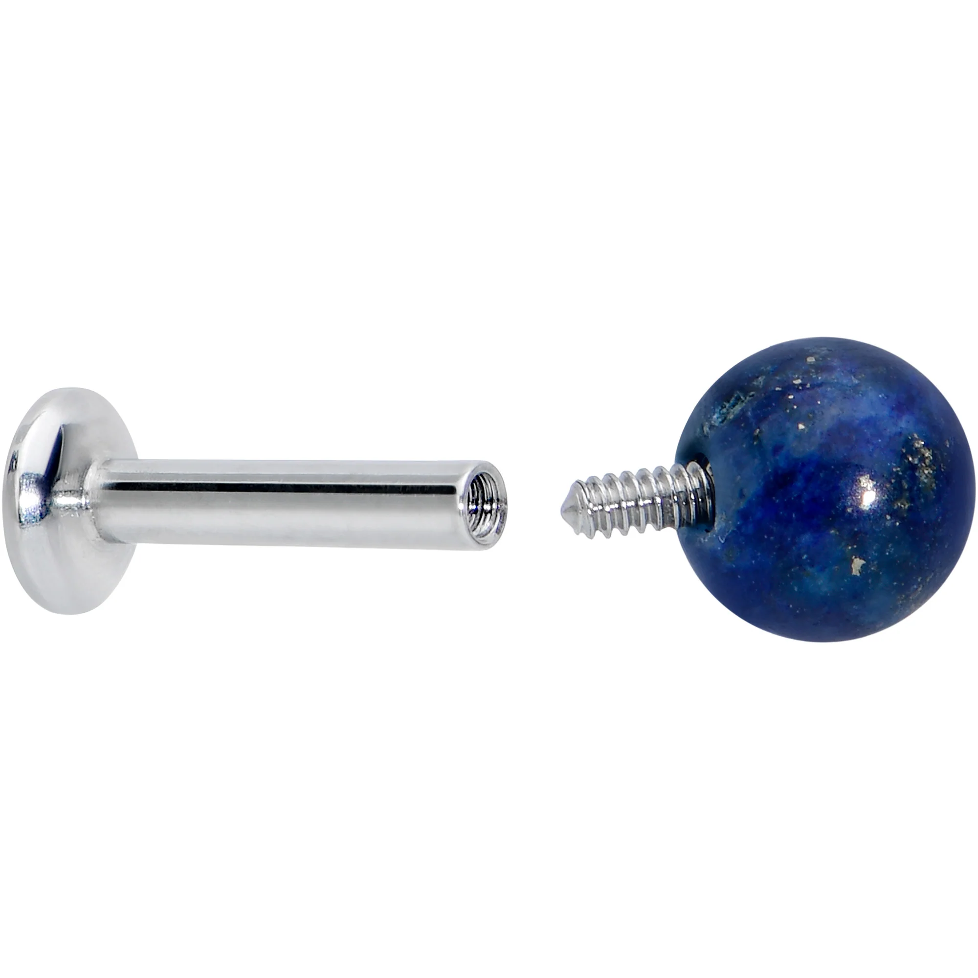 16G 1/4 Elegant Blue Agate Internally Threaded Labret Tragus - Image 4
