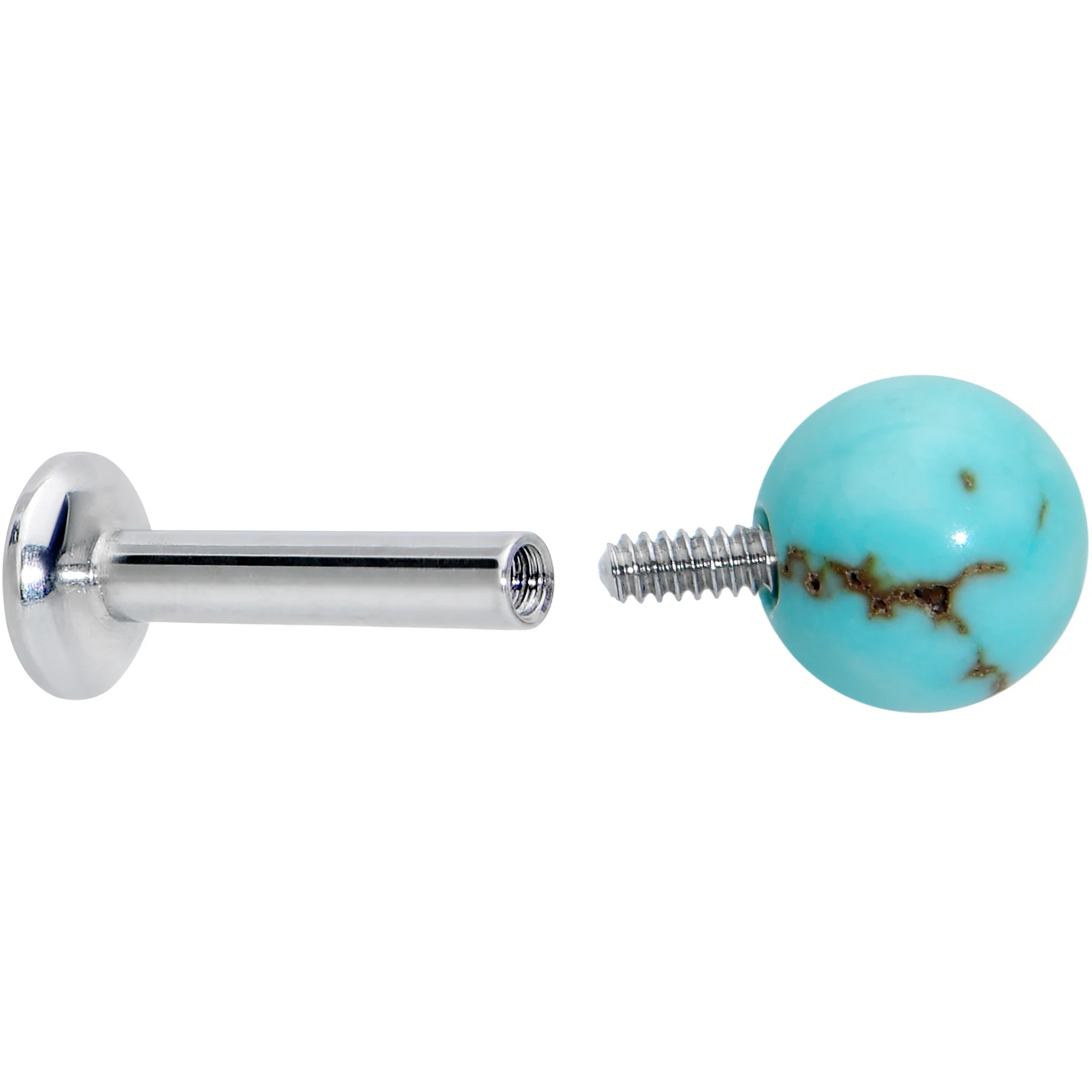 16G 1/4 Elegant Blue Turquoise Internally Threaded Labret Tragus - Image 4