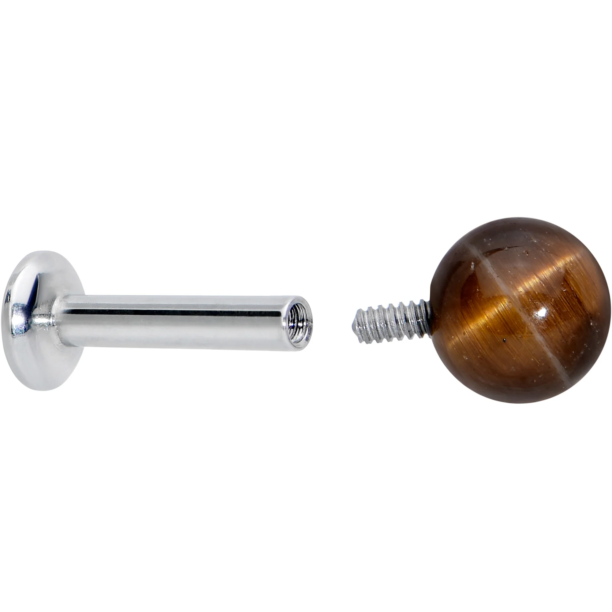 16G 1/4 Elegant Brown Tiger Eye Internal Threaded Labret Tragus - Image 4