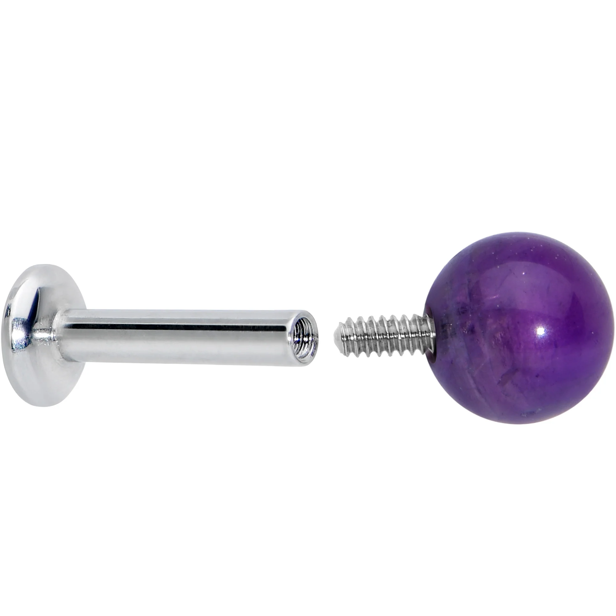 16G 1/4 Elegant Purple Amethyst Internal Threaded Labret Tragus - Image 4