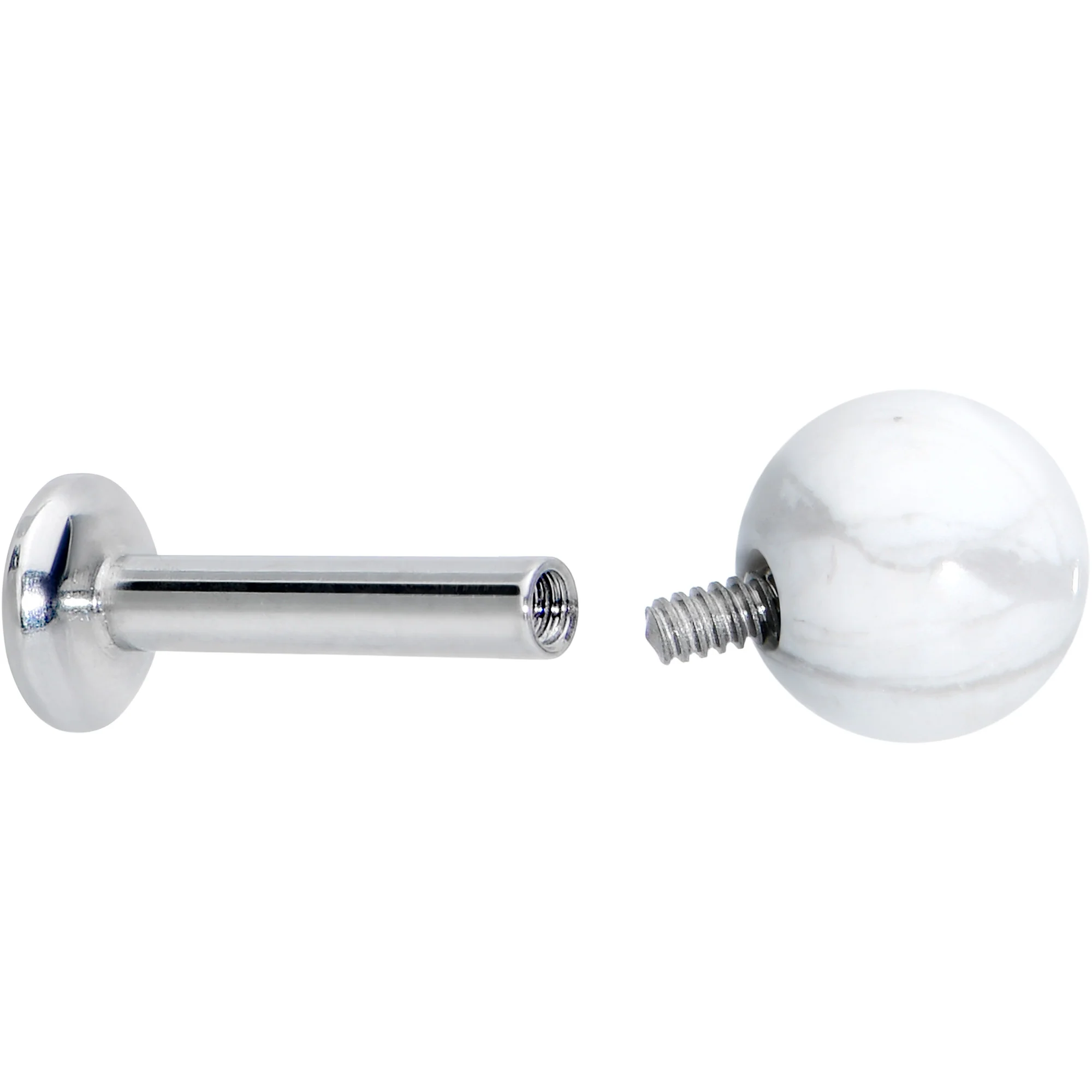 16G 1/4 Elegant White Howlite Internally Threaded Labret Tragus - Image 4