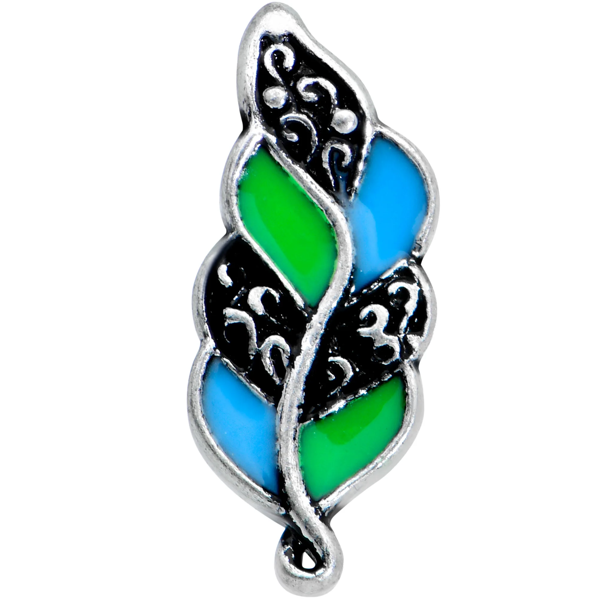 16G 1/4 Filigree Blue Green Leaves Labret Monroe Tragus - Image 2