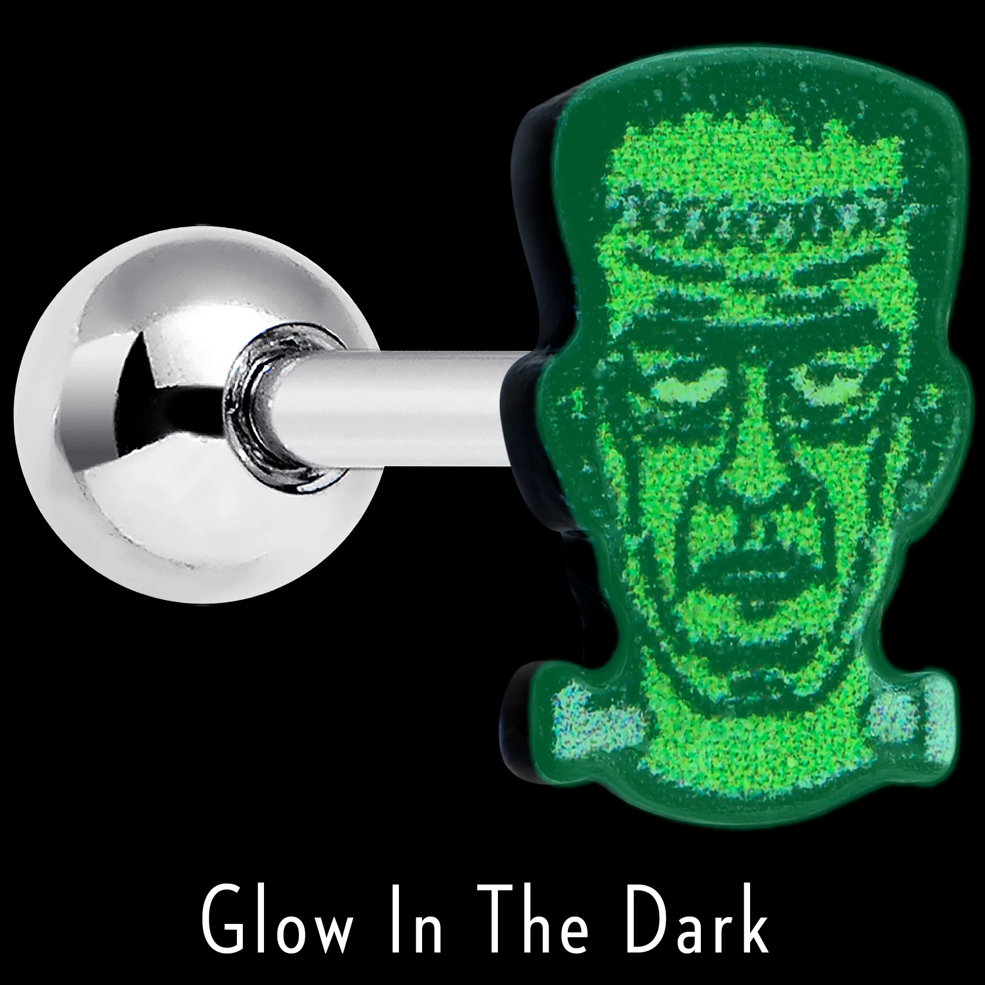 16G 1/4 Frankenstein Head Green Glow in the Dark Cartilage Earring - Image 4