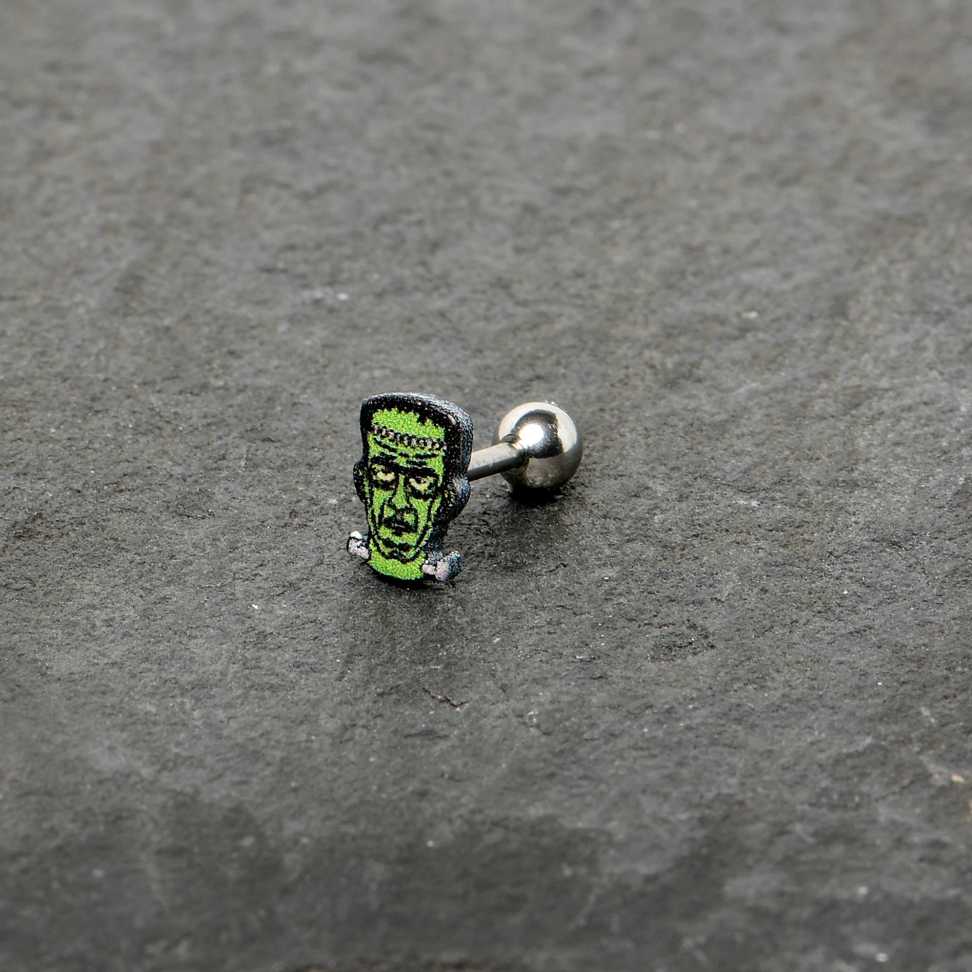 16G 1/4 Frankenstein Head Green Glow in the Dark Cartilage Earring - Image 6