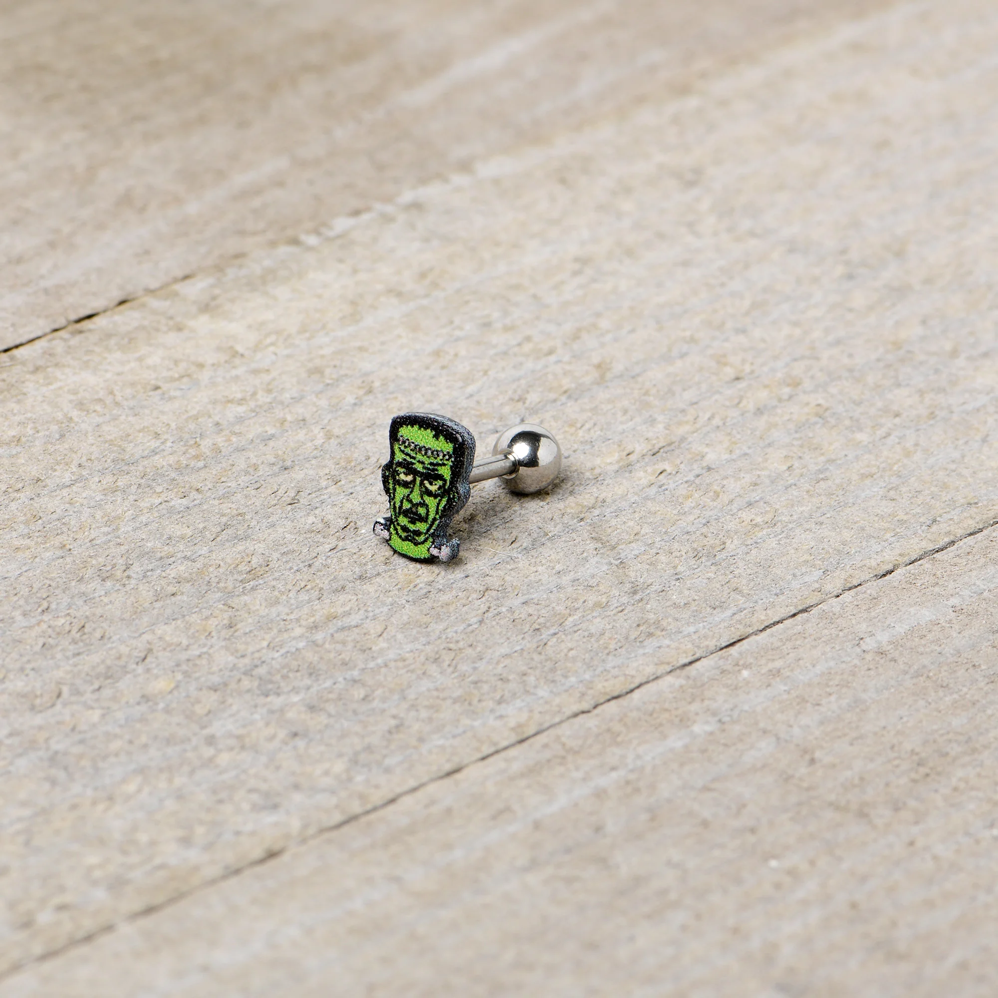 16G 1/4 Frankenstein Head Green Glow in the Dark Cartilage Earring - Image 7