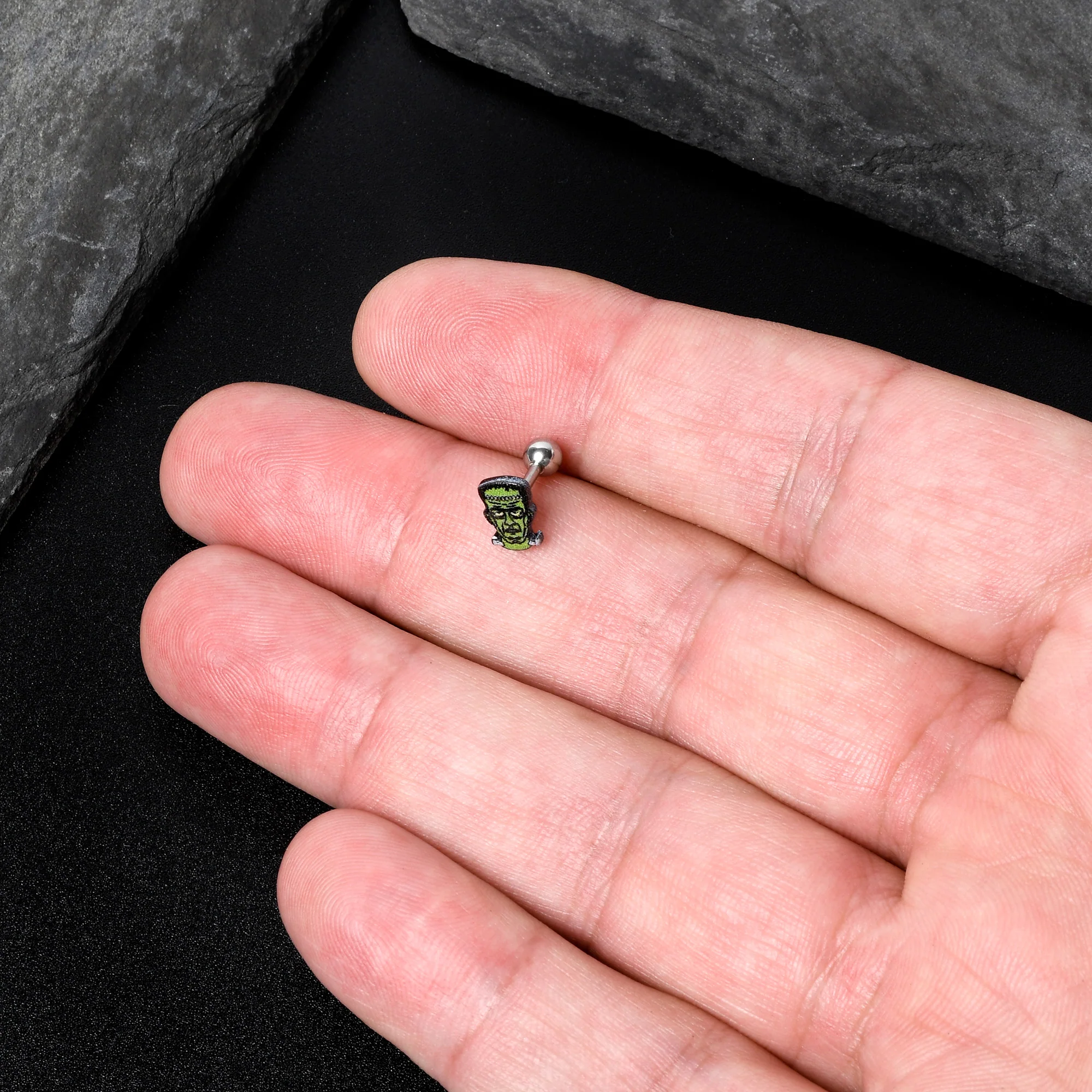 16G 1/4 Frankenstein Head Green Glow in the Dark Cartilage Earring - Image 8