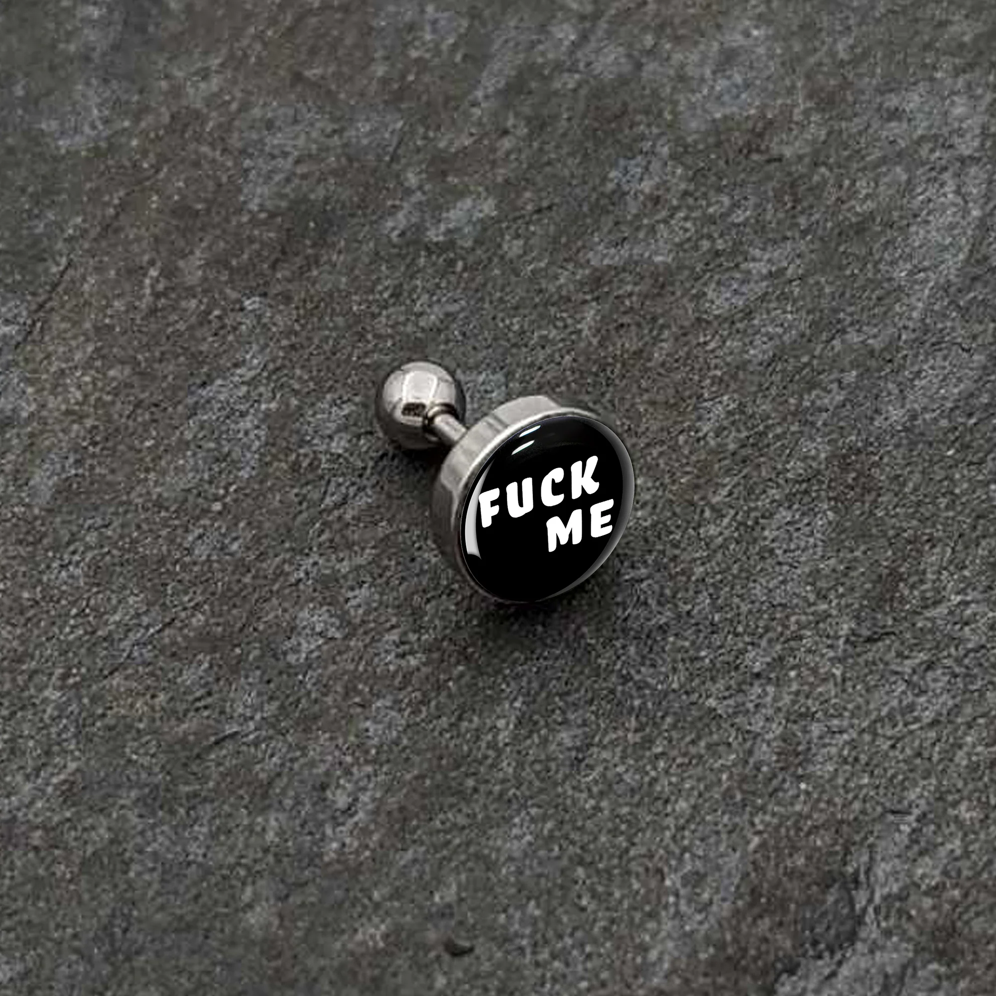 16G 1/4 F*ck Me Black White Cartilage Tragus Earring - Image 6