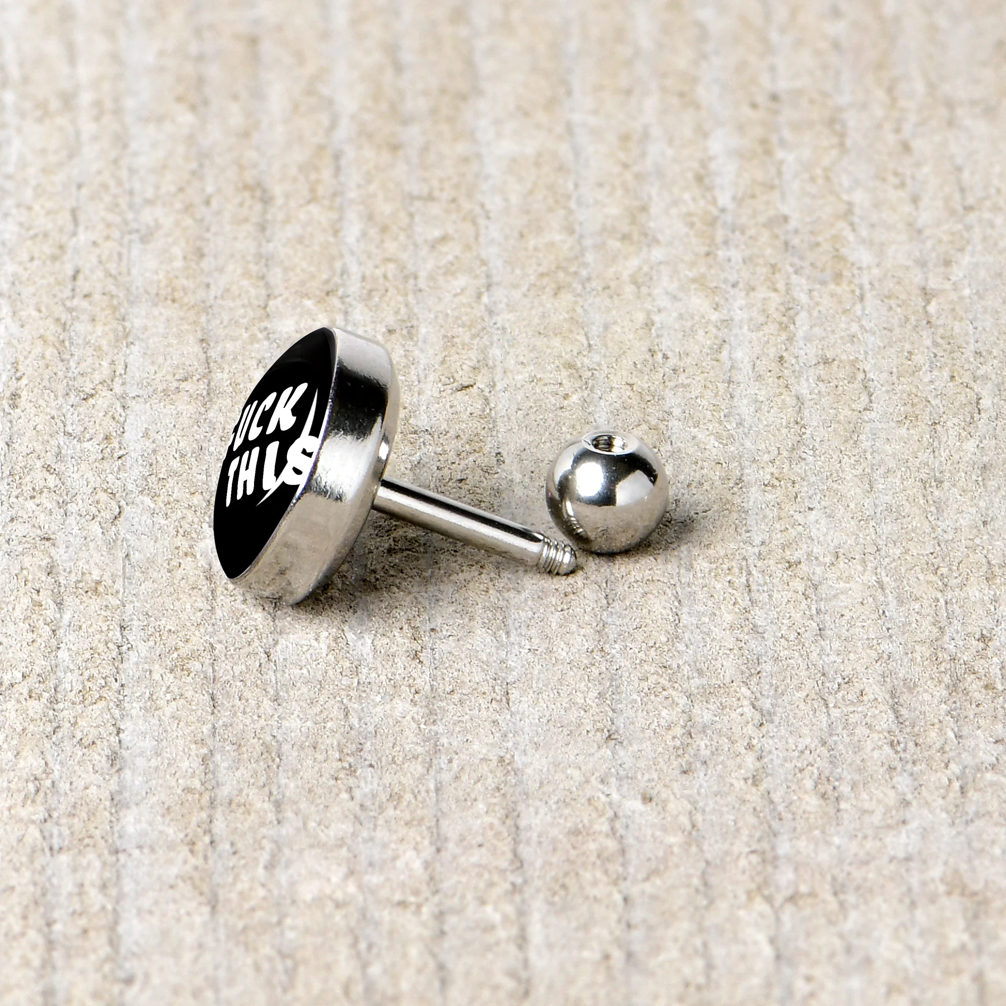 16G 1/4 F*ck This Black White Cartilage Tragus Earring - Image 5