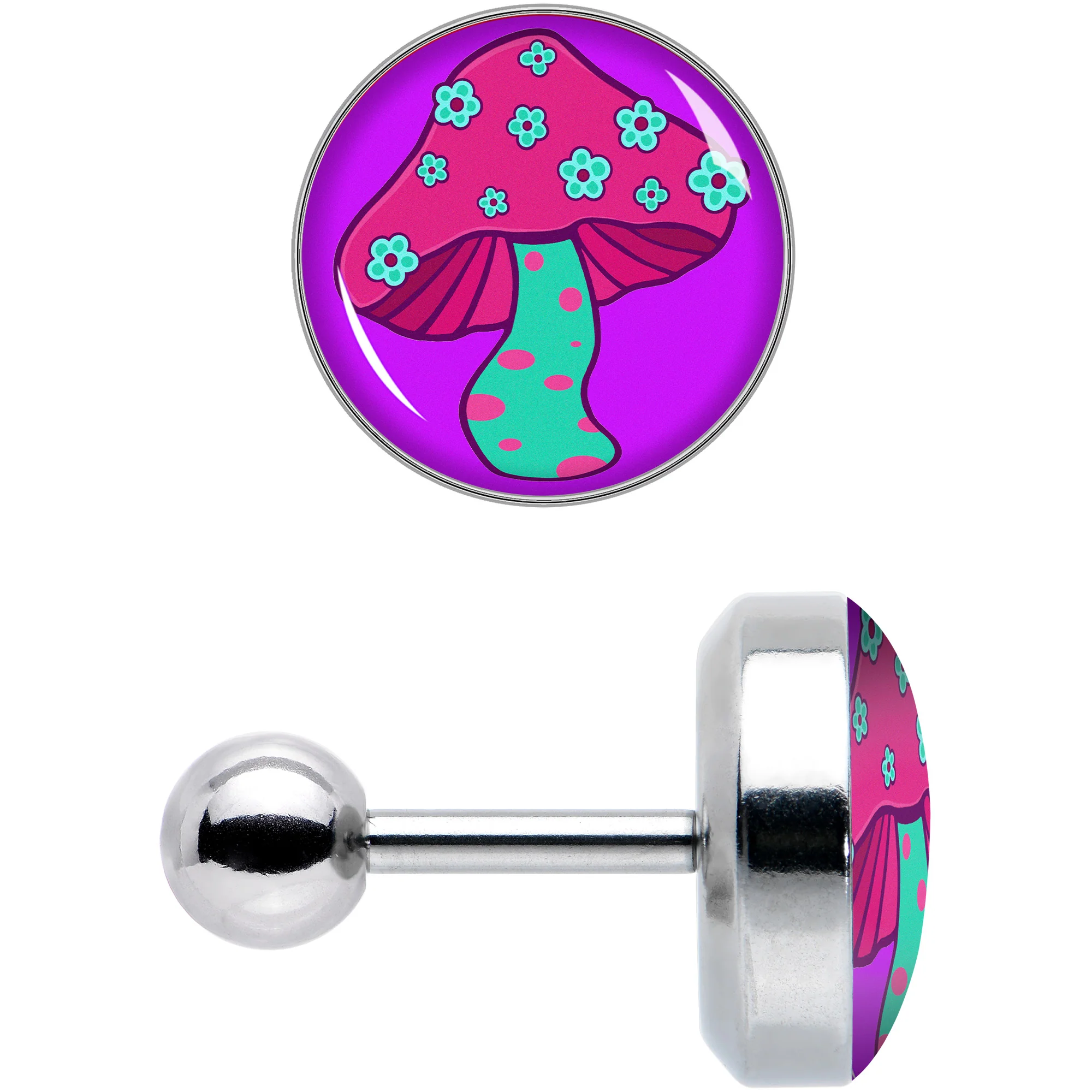16G 1/4 Funky Floral Mushroom Cartilage Tragus Earring by Onyx O - Image 2