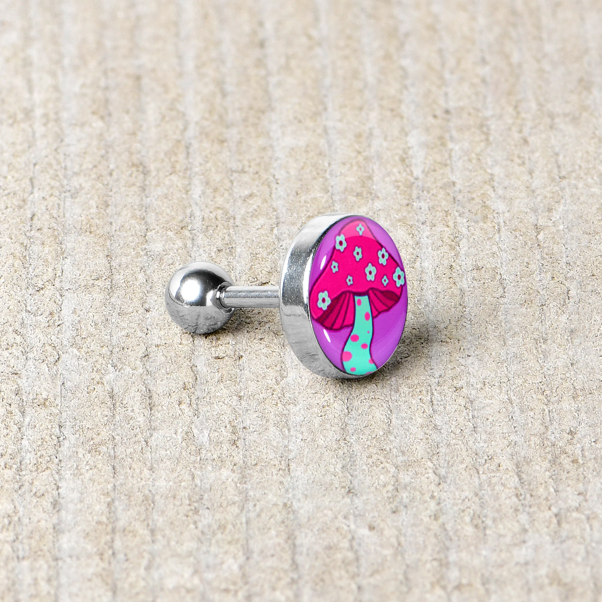 16G 1/4 Funky Floral Mushroom Cartilage Tragus Earring by Onyx O - Image 5
