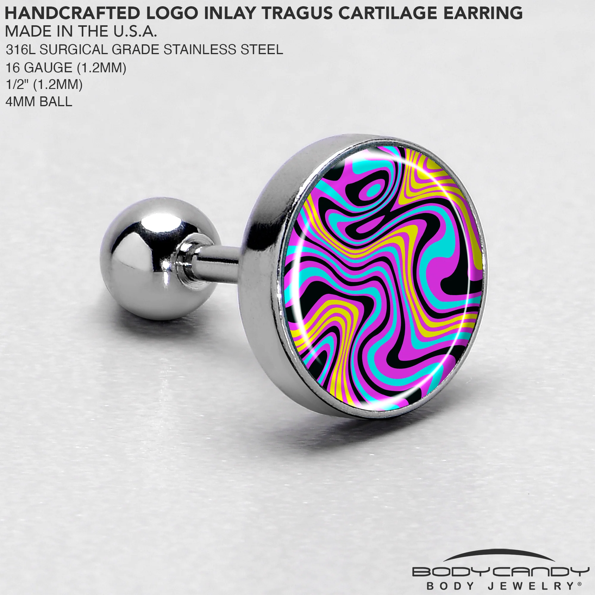 16G 1/4 Funky Swirls Cartilage Tragus Earring by Onyx O - Image 4