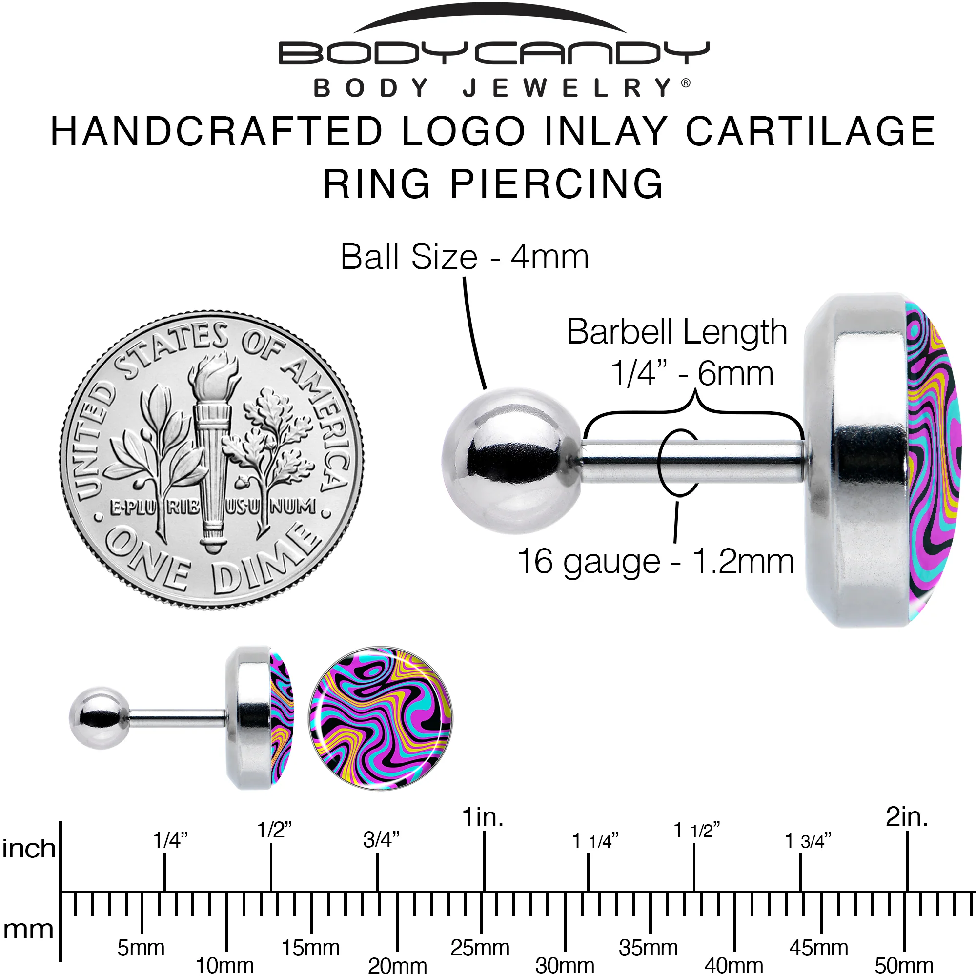 16G 1/4 Funky Swirls Cartilage Tragus Earring by Onyx O - Image 6