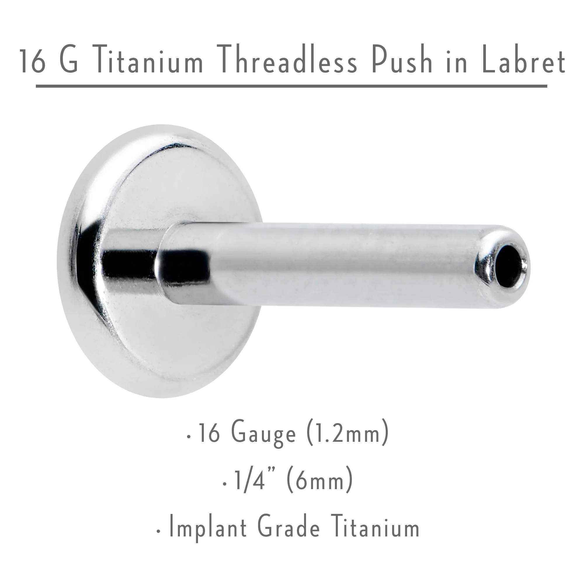 16G 1/4 G23 Titanium Threadless Post Only Labret Tragus - Image 3