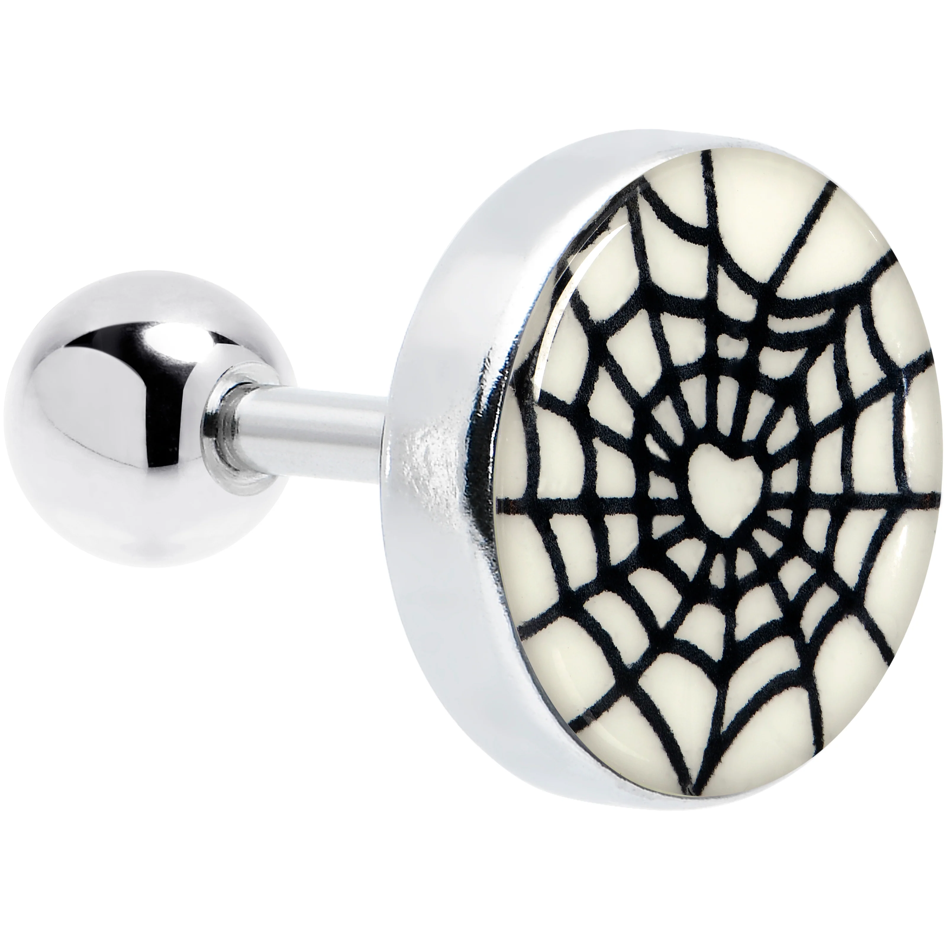 16G 1/4 Glow in the Dark Heart Spider Web Cartilage Tragus Earring - Image 4
