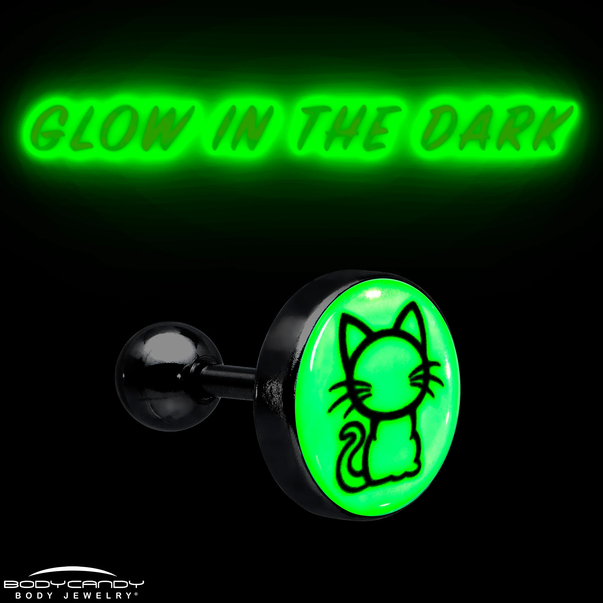 16G 1/4 Glow in the Dark Kitty Cat Tragus Cartilage Earring by Onyx O - Image 7