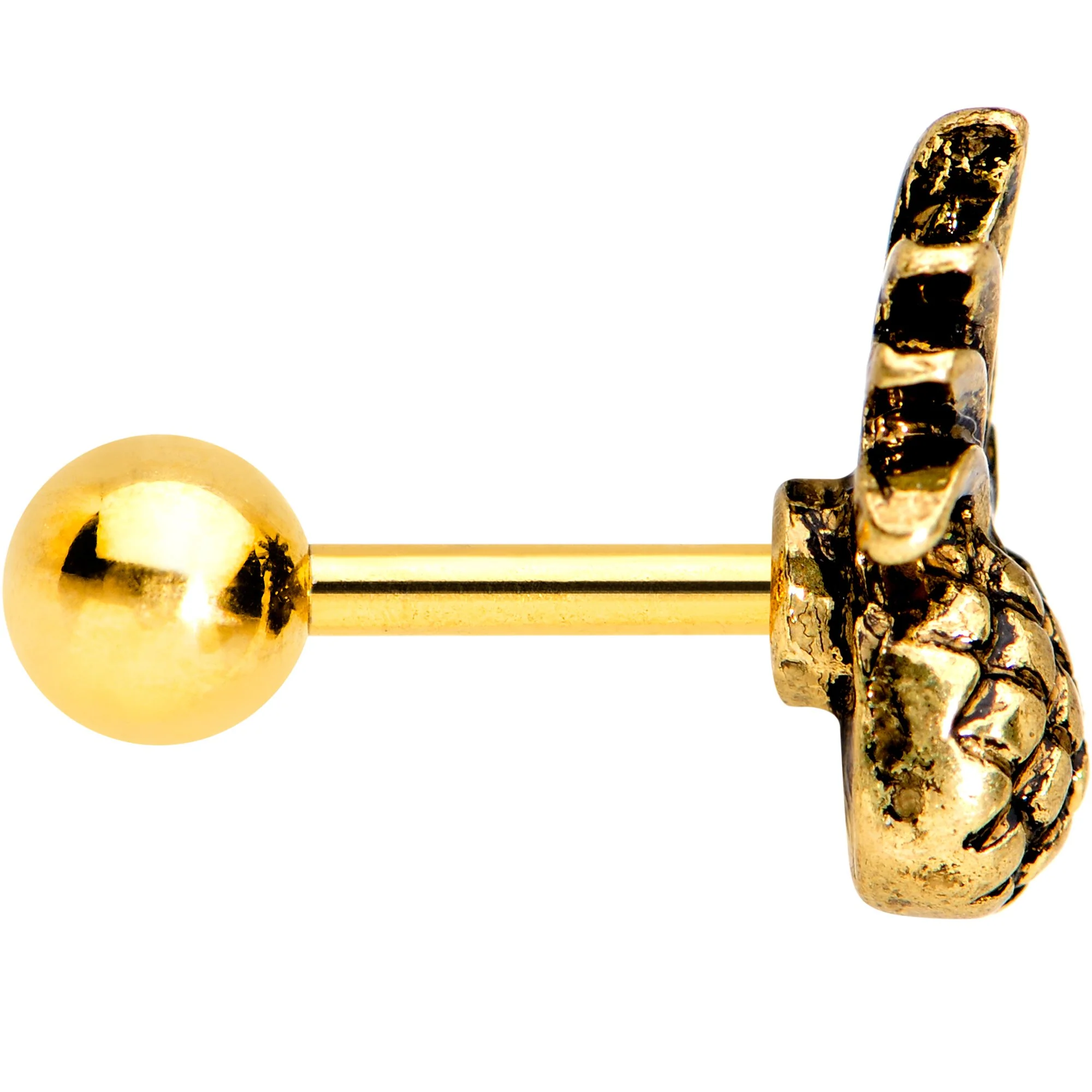 16G 1/4 Gold PVD Pineapple Pizzazz Cartilage Tragus Earring - Image 3