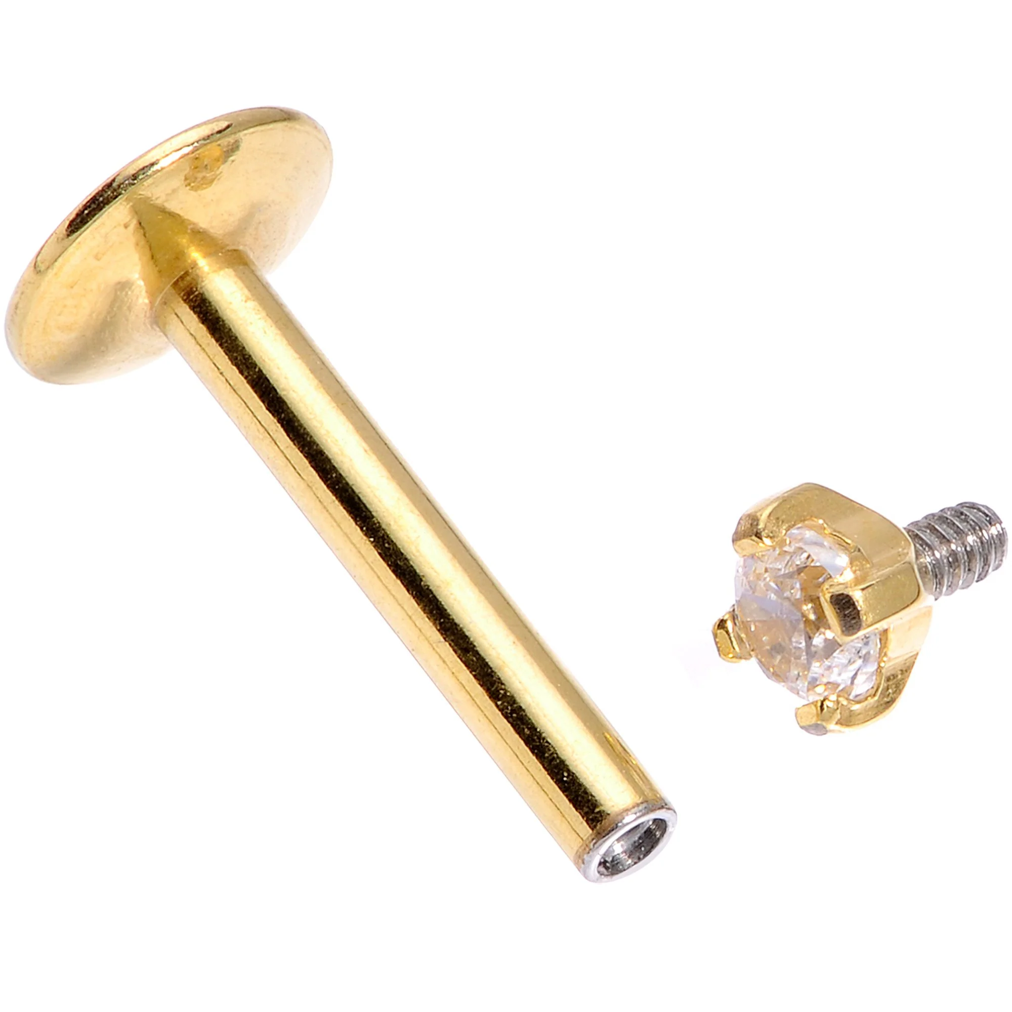 16G 5/16 Gold Titanium Internally Threaded Gem Labret Monroe - Image 3